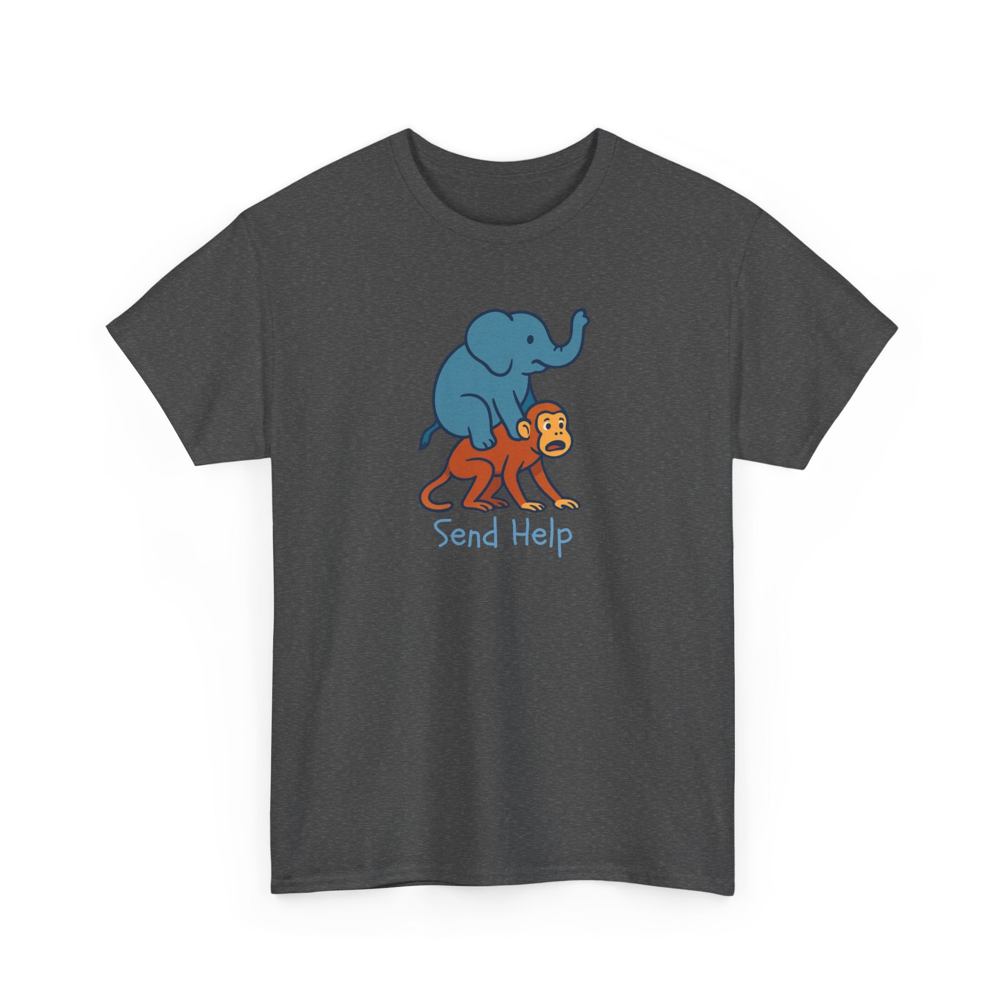 Funny Elephant Riding Monkey T-Shirt — "Send Help" Graphic Tee