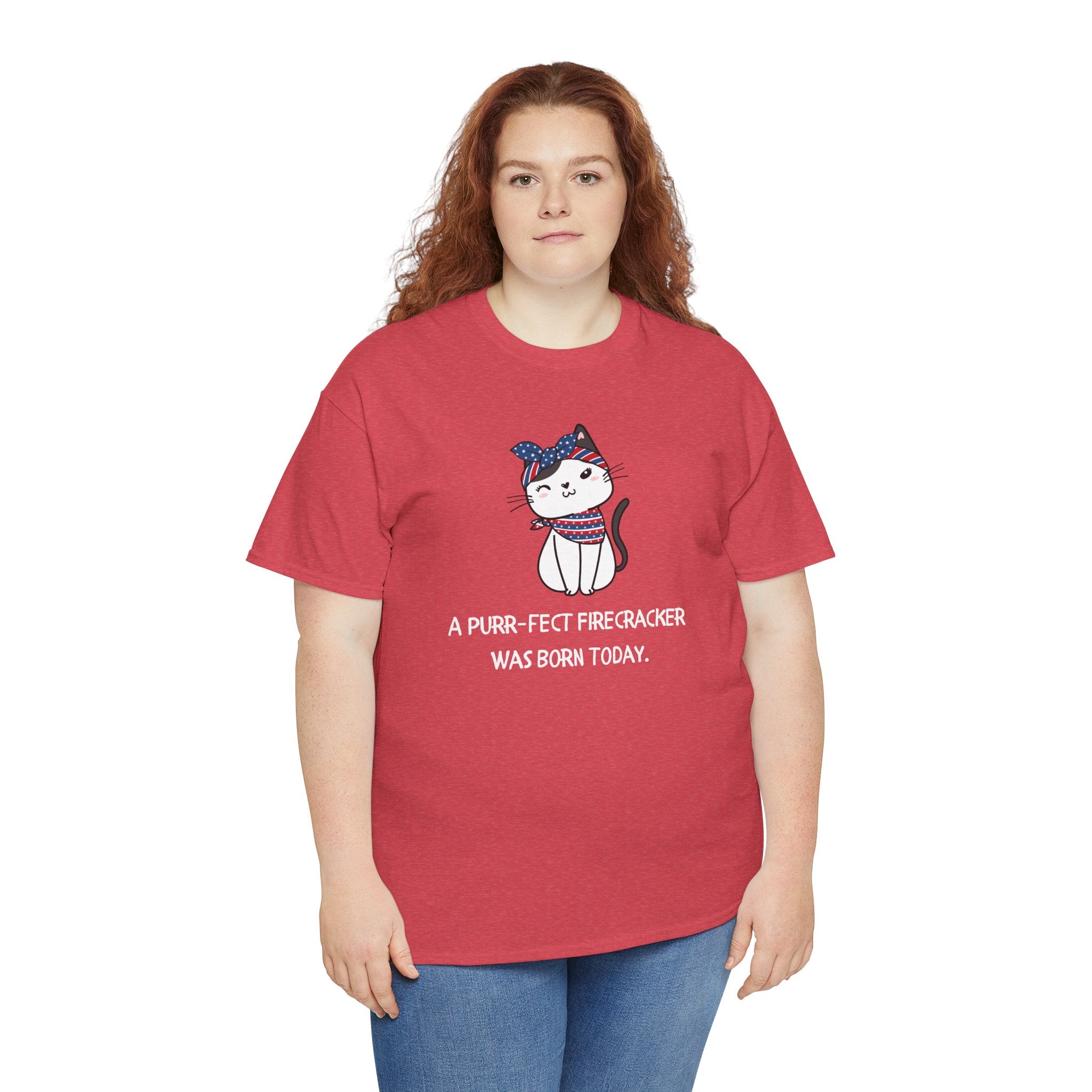 Cat Birthday Tee — "A Purr-fect Firecracker Was Born Today"