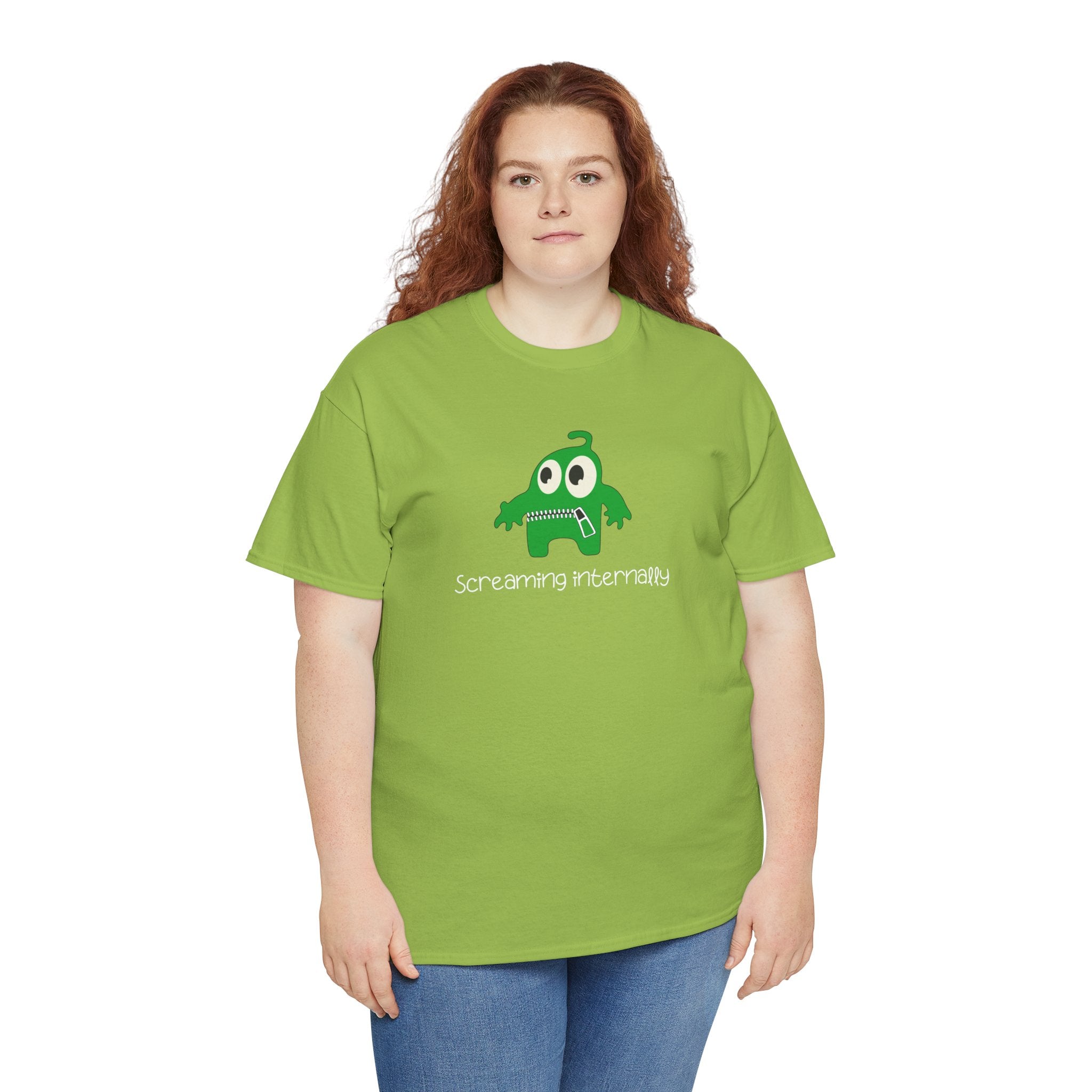 Screaming Internally Tee — Cute Green Monster Graphic Shirt