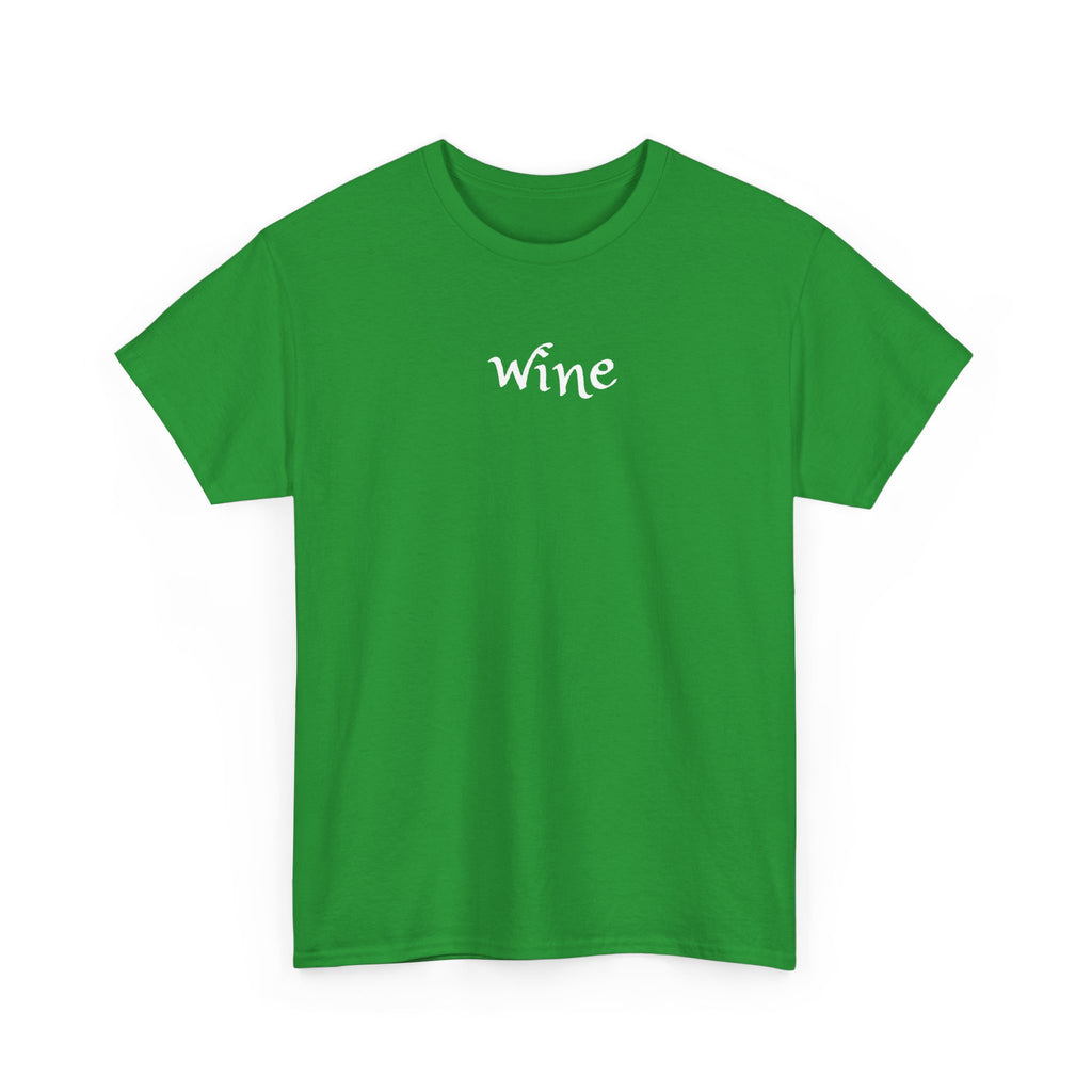 Wine Graphic Tee — Minimalist Small Chest 'wine' Text T‑Shirt