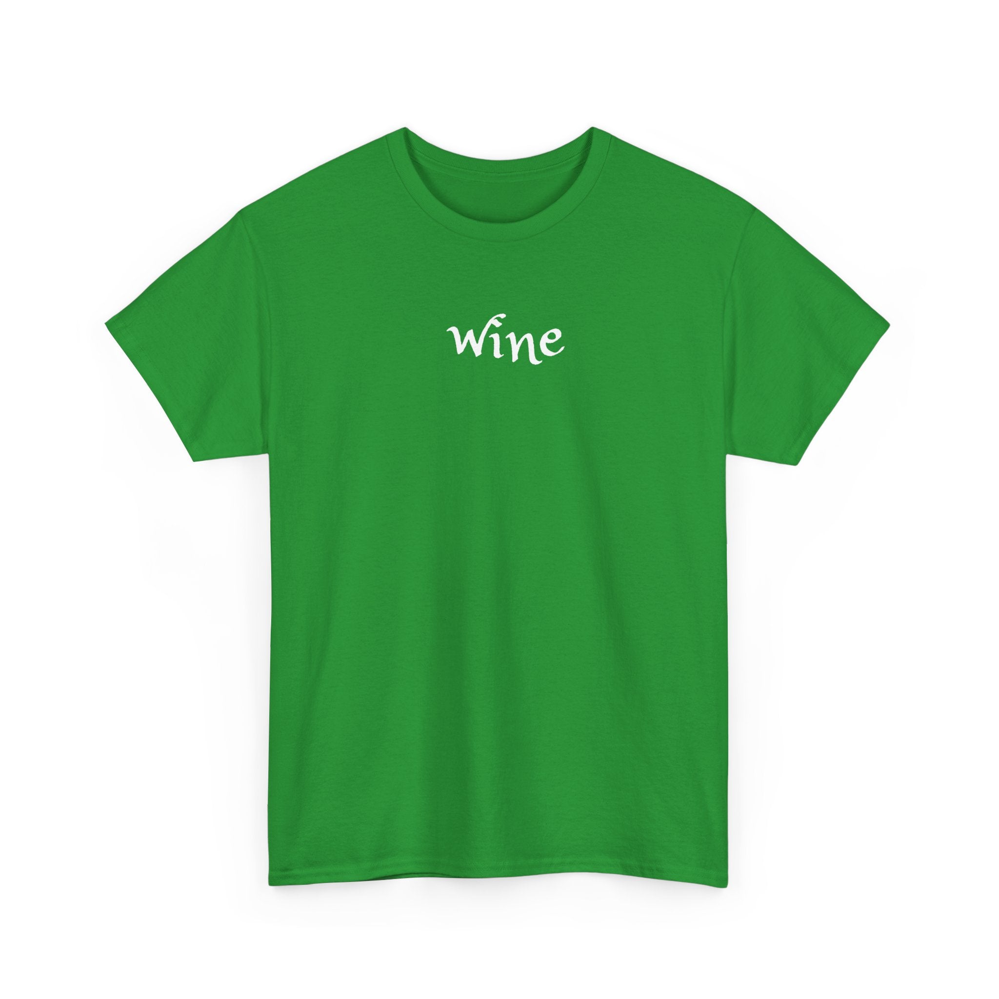 Wine Graphic Tee — Minimalist Small Chest 'wine' Text T‑Shirt