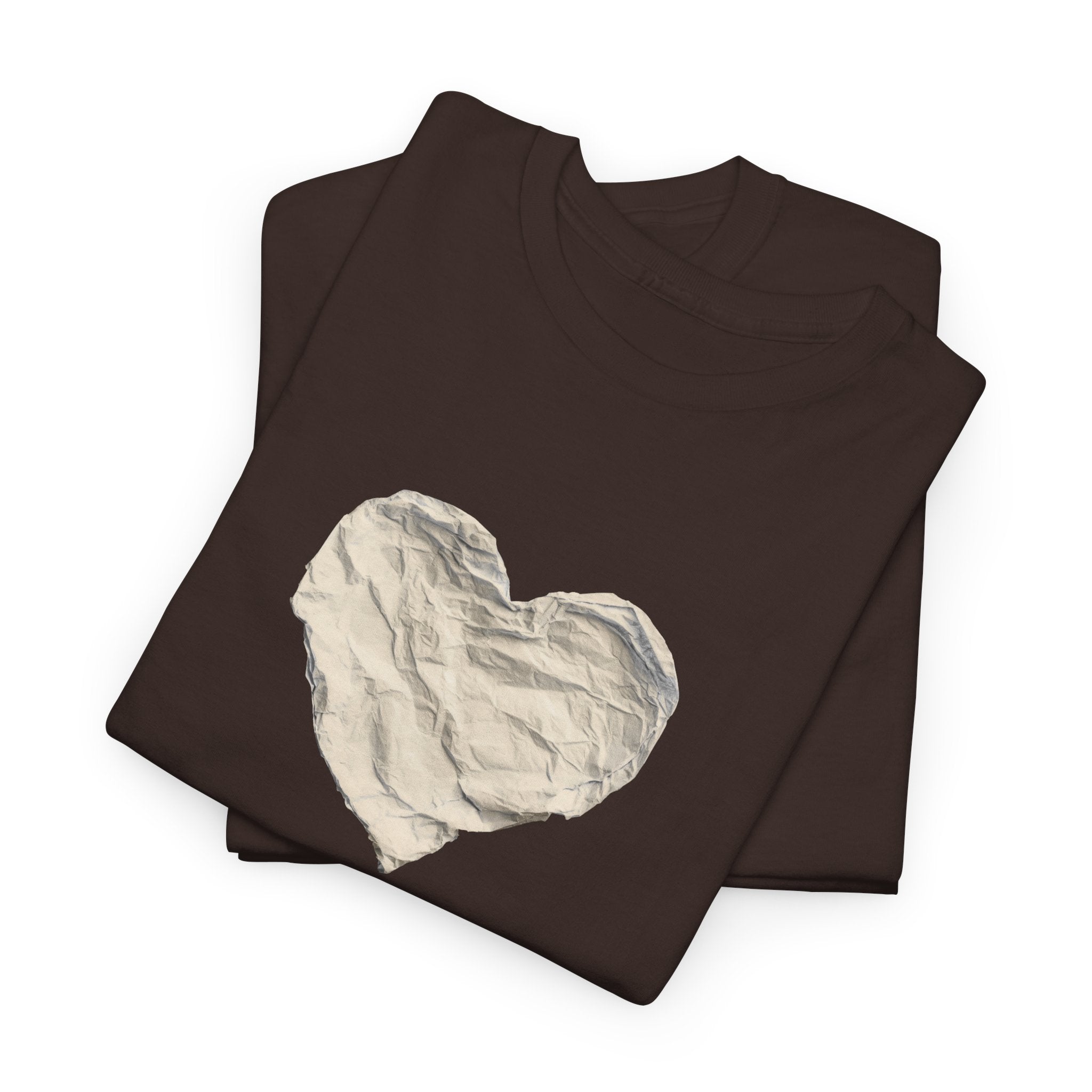 Crinkled Paper Heart Tee - Minimalist White Cotton Shirt