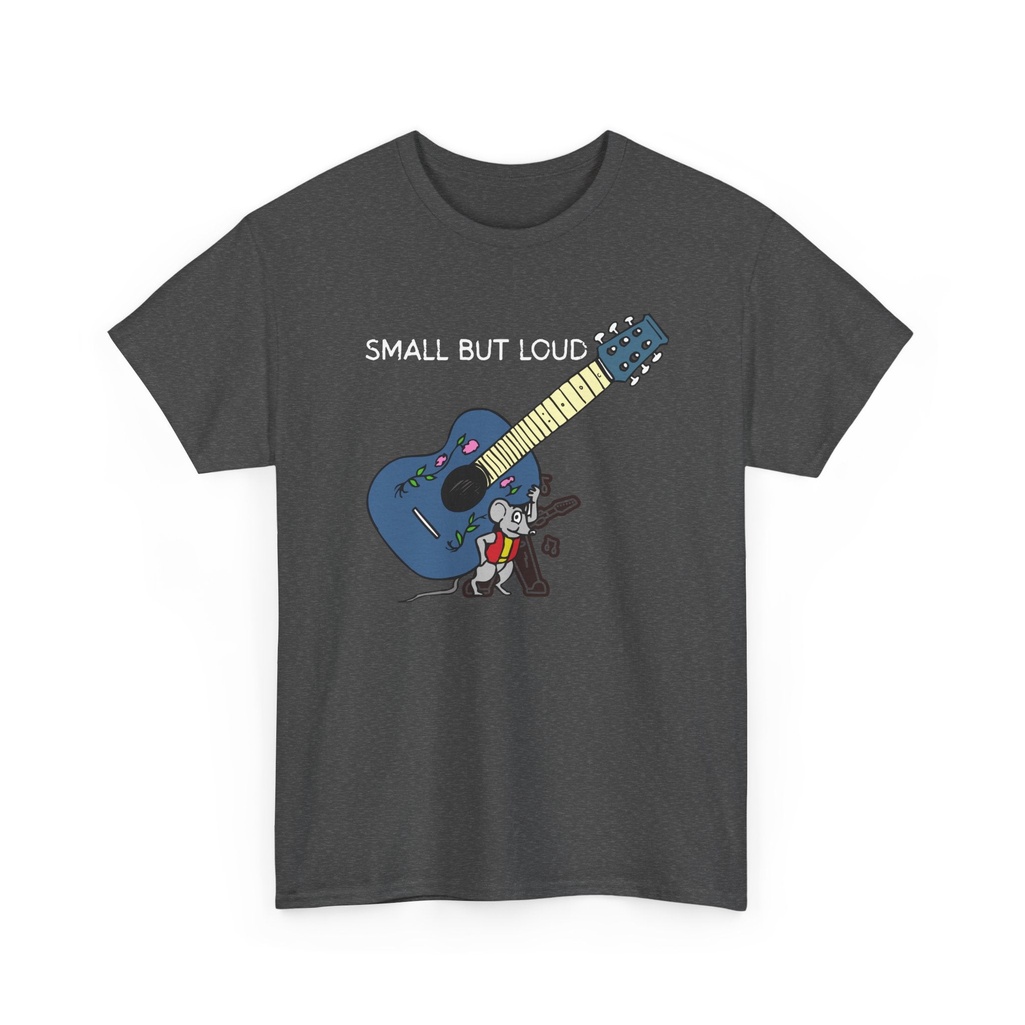 T-Shirt — "Small But Loud" Cute Mouse with Guitar Graphic