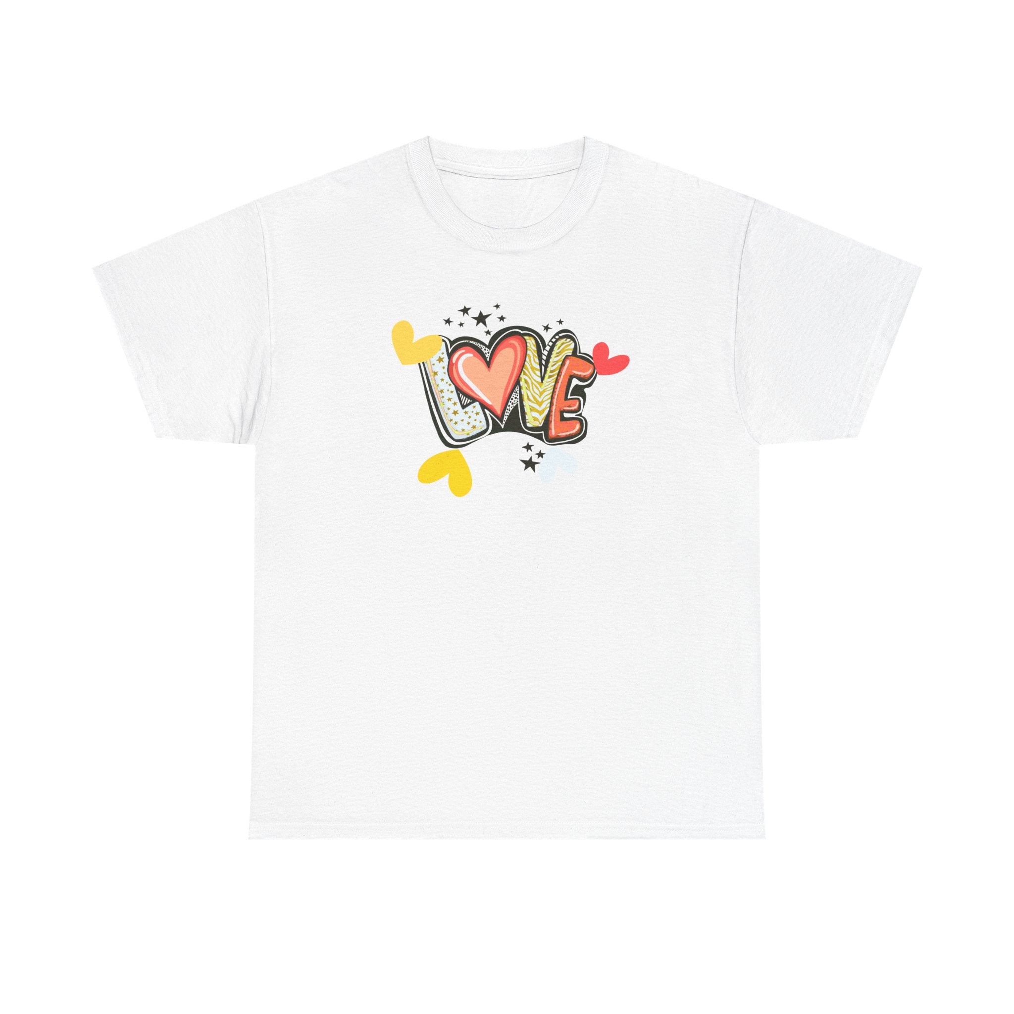 Love Heart Graphic Tee — Retro Doodle "LOVE" Design