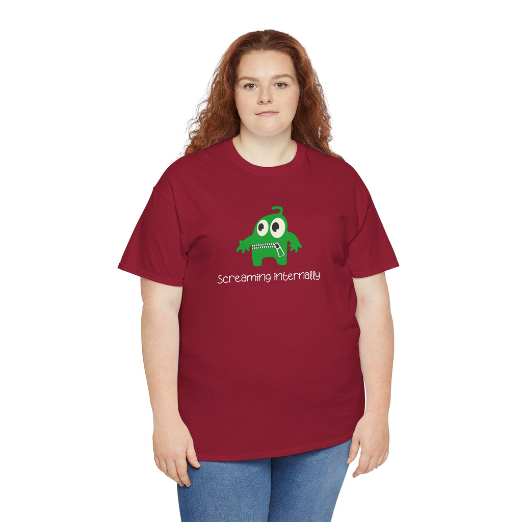 Screaming Internally Tee — Cute Green Monster Graphic Shirt