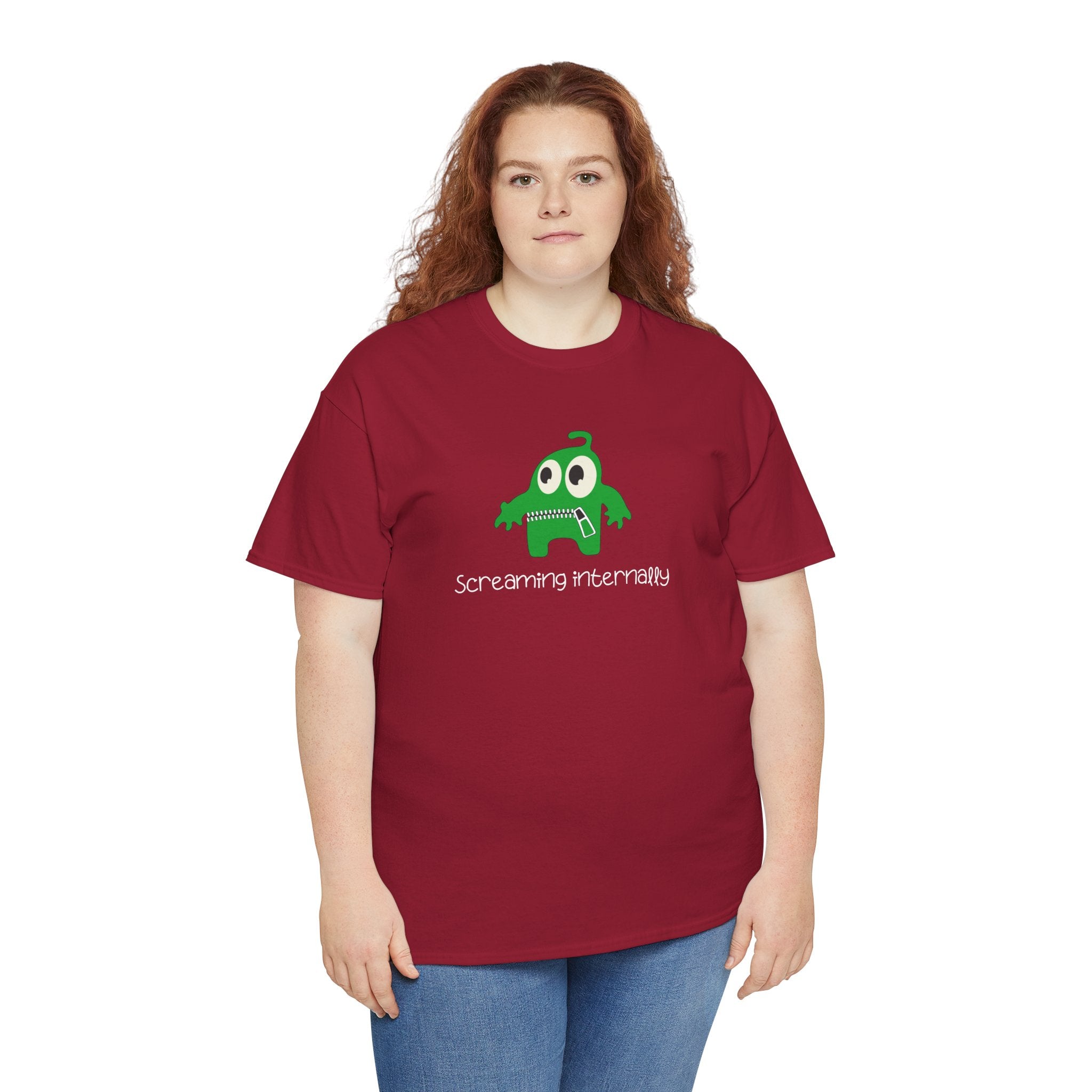 Screaming Internally Tee — Cute Green Monster Graphic Shirt