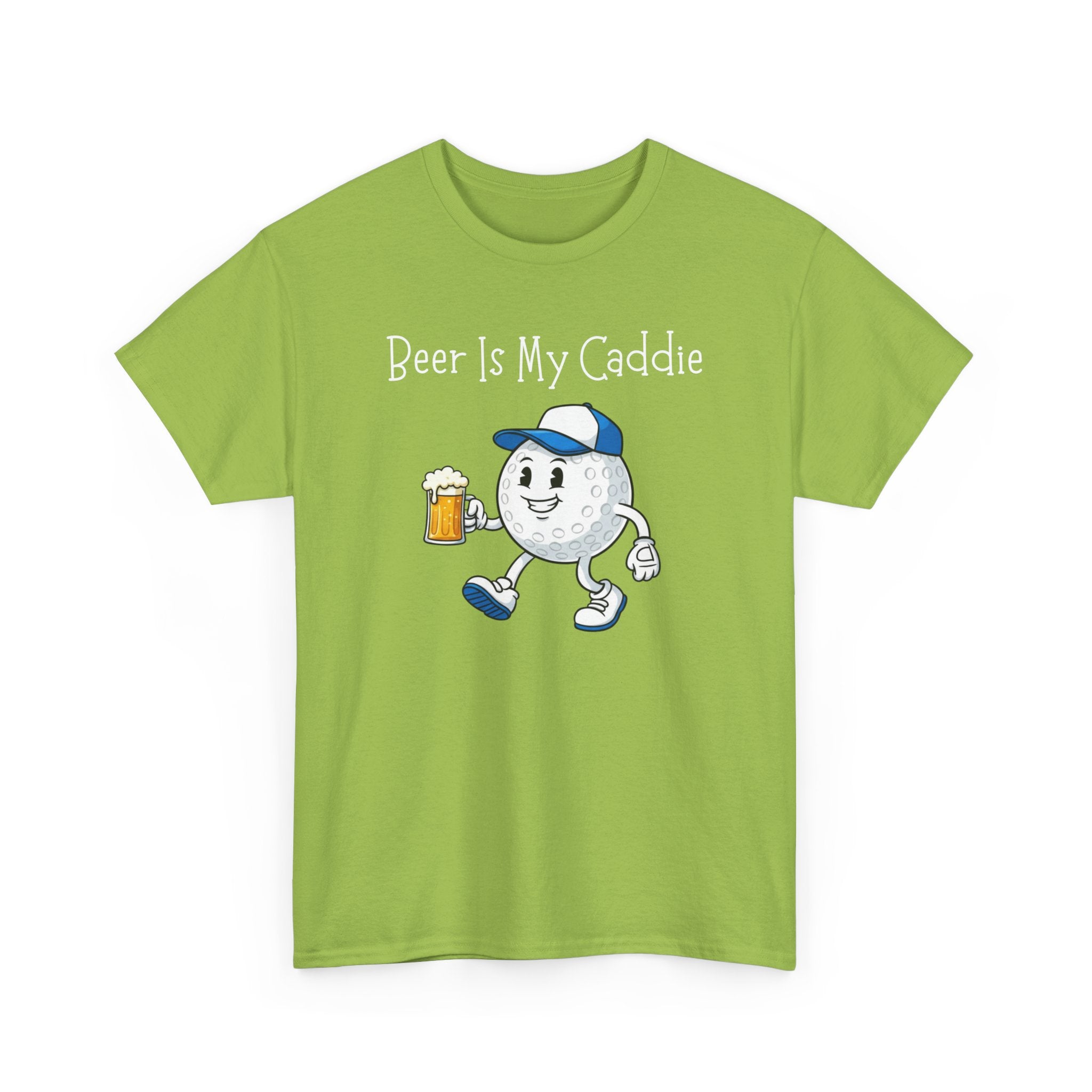 Golf Ball Cartoon Tee — "Beer Is My Caddie" Funny Golf Shirt