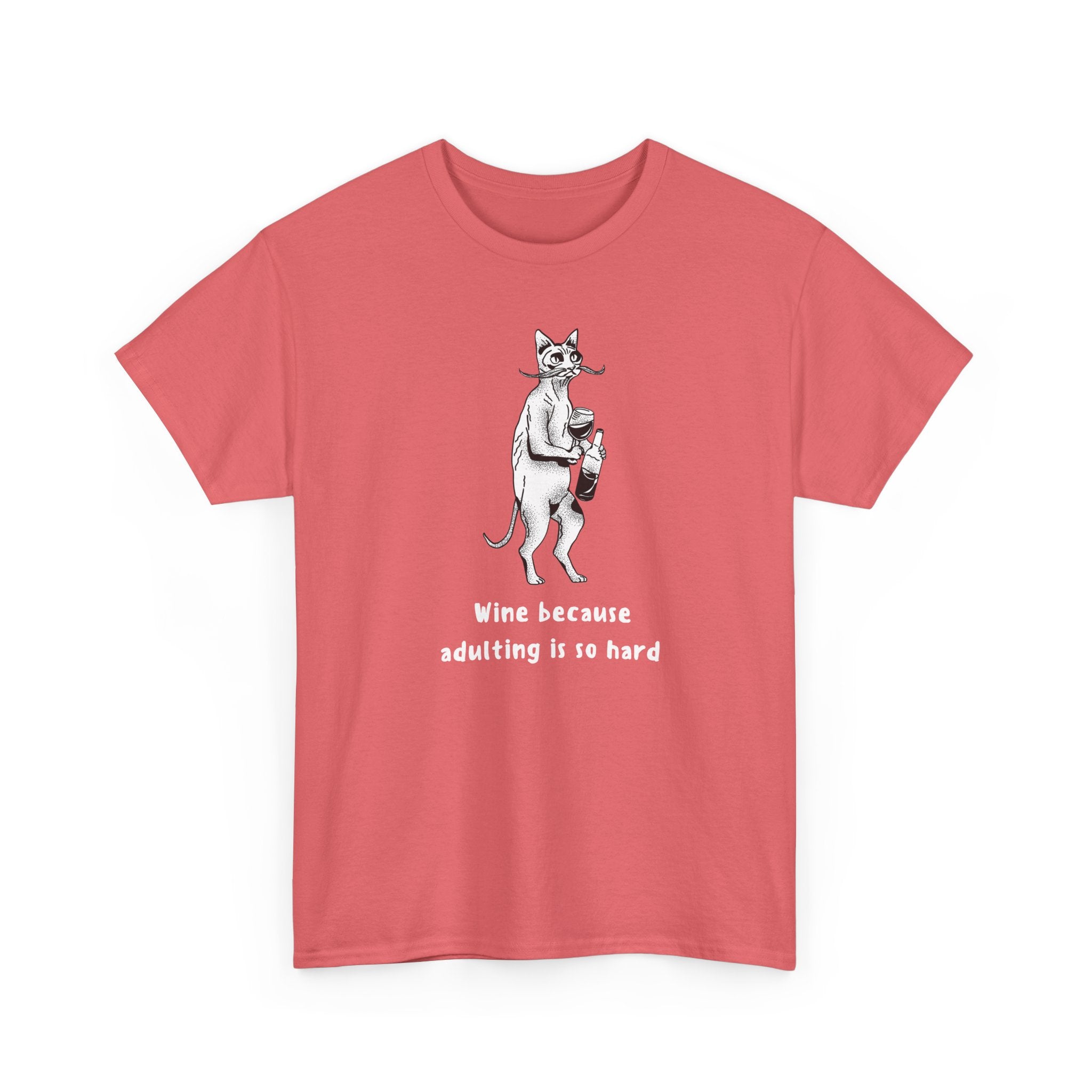 T-Shirt — 'Wine because adulting is so hard' Cat Wine Graphic Tee