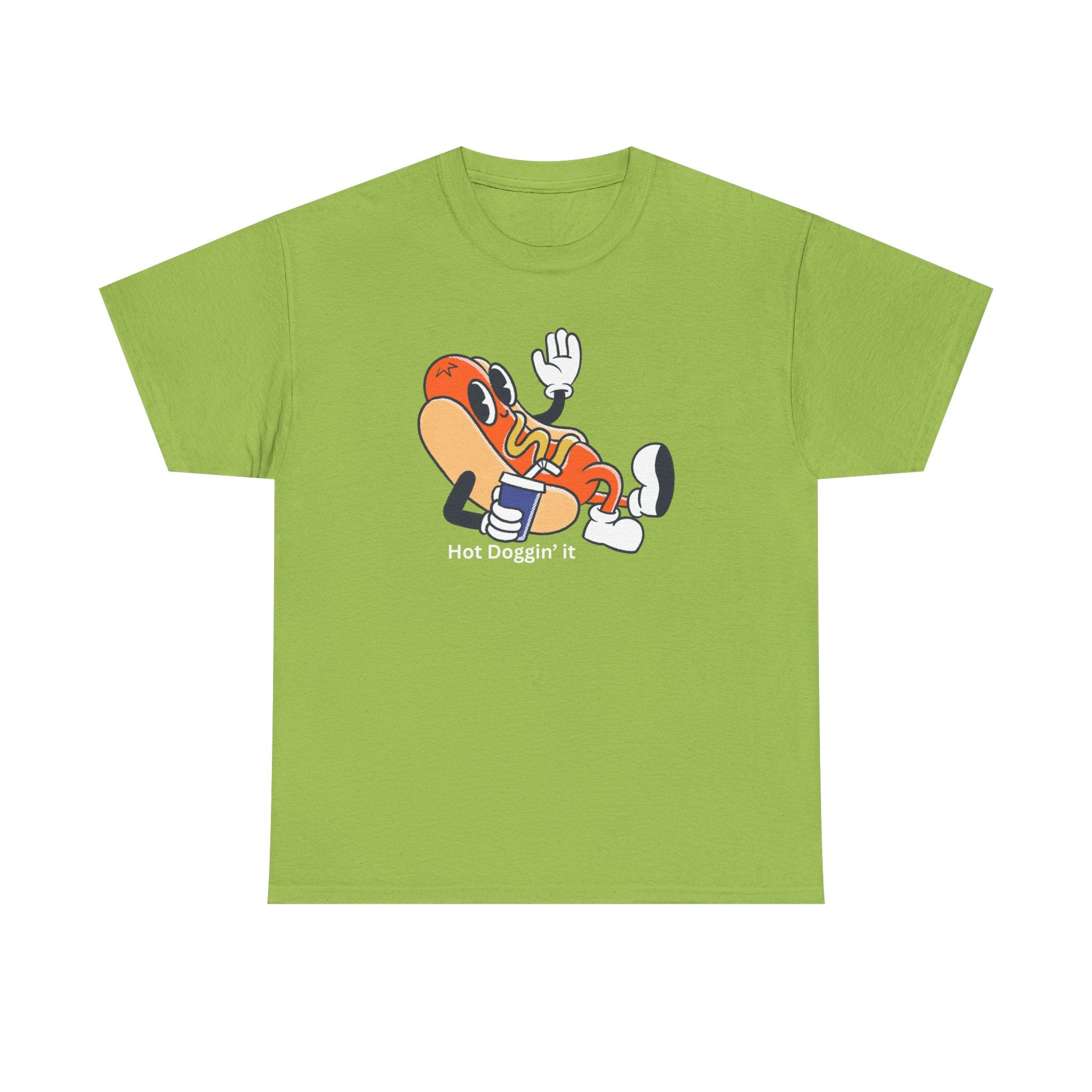 Hot Dog Character T‑Shirt – Retro Cartoon Dancing Sausage Tee