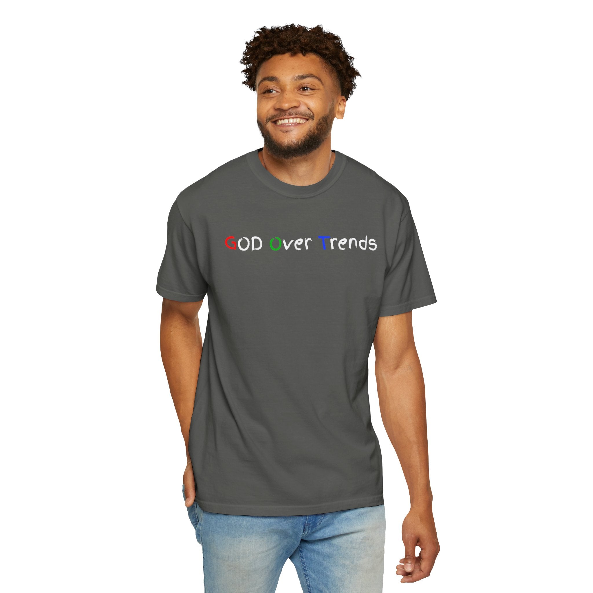 God Over Trends Tee — Retro Colorful Graphic T‑Shirt