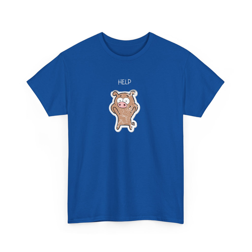 Help Pig Graphic Tee — Cute Distressed Pig Cartoon T-Shirt