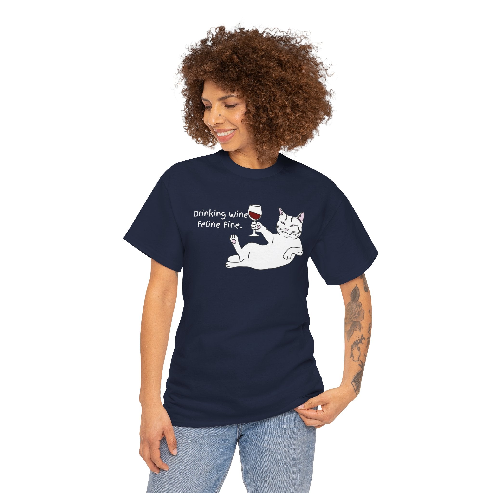 Drinking Wine, Feline Fine Cat Tee