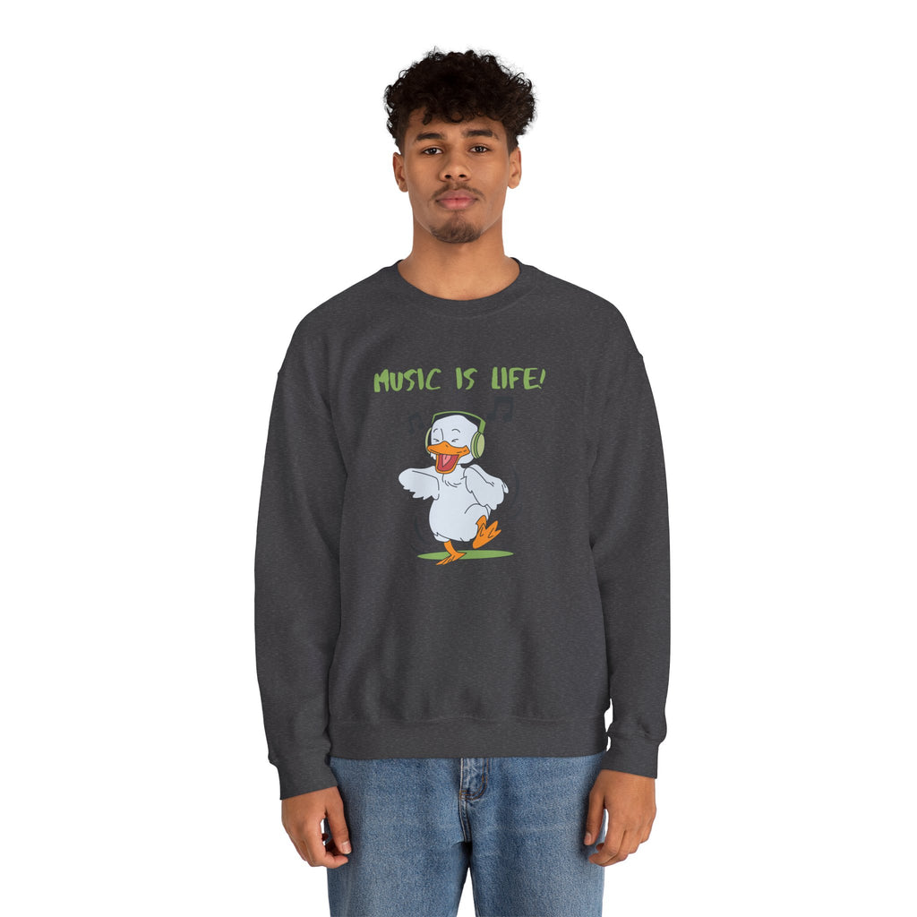 Music Is Life Duck Crewneck Sweatshirt – Cute DJ Duck Graphic Pullover