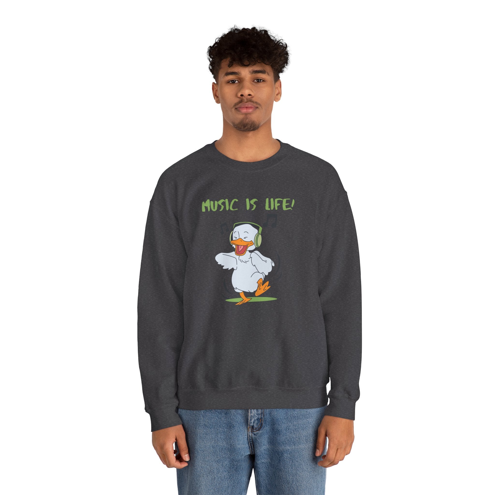 Music Is Life Duck Crewneck Sweatshirt – Cute DJ Duck Graphic Pullover