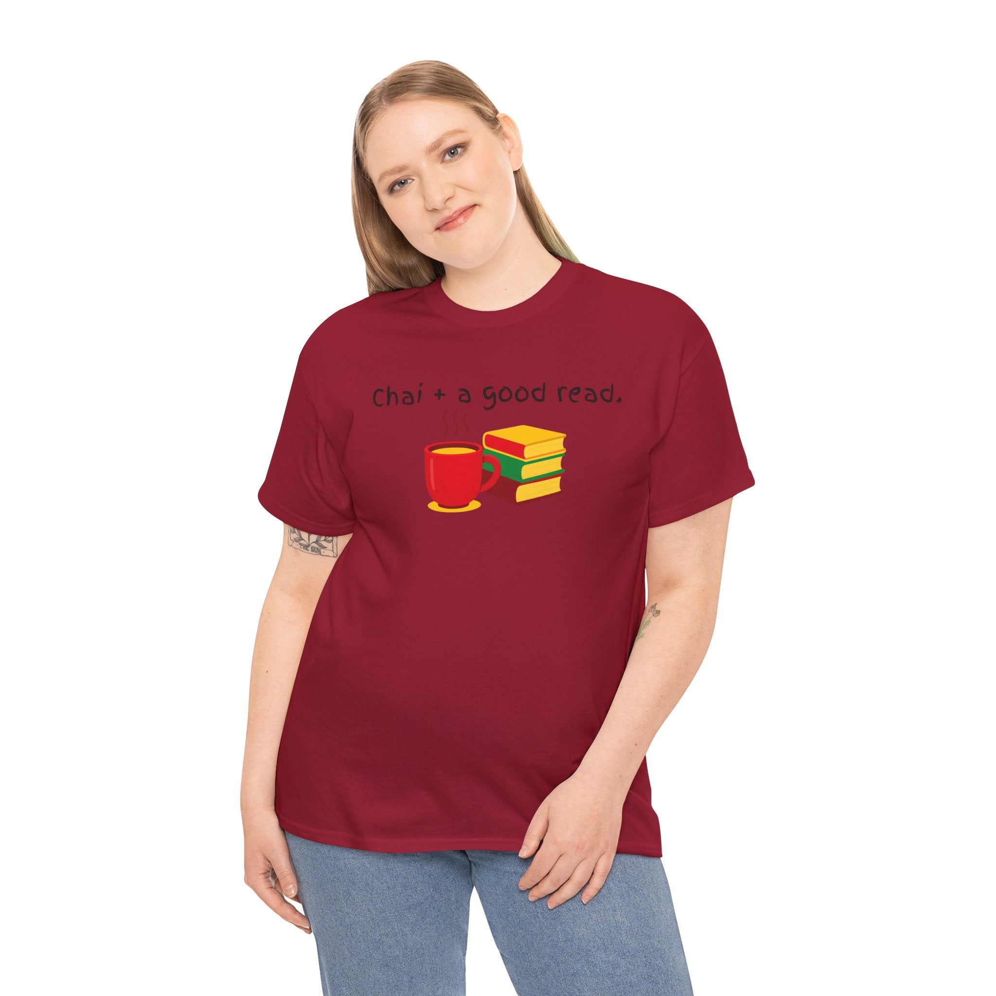 Chai + A Good Read T-Shirt — Tea & Books Graphic Tee for Book Lovers
