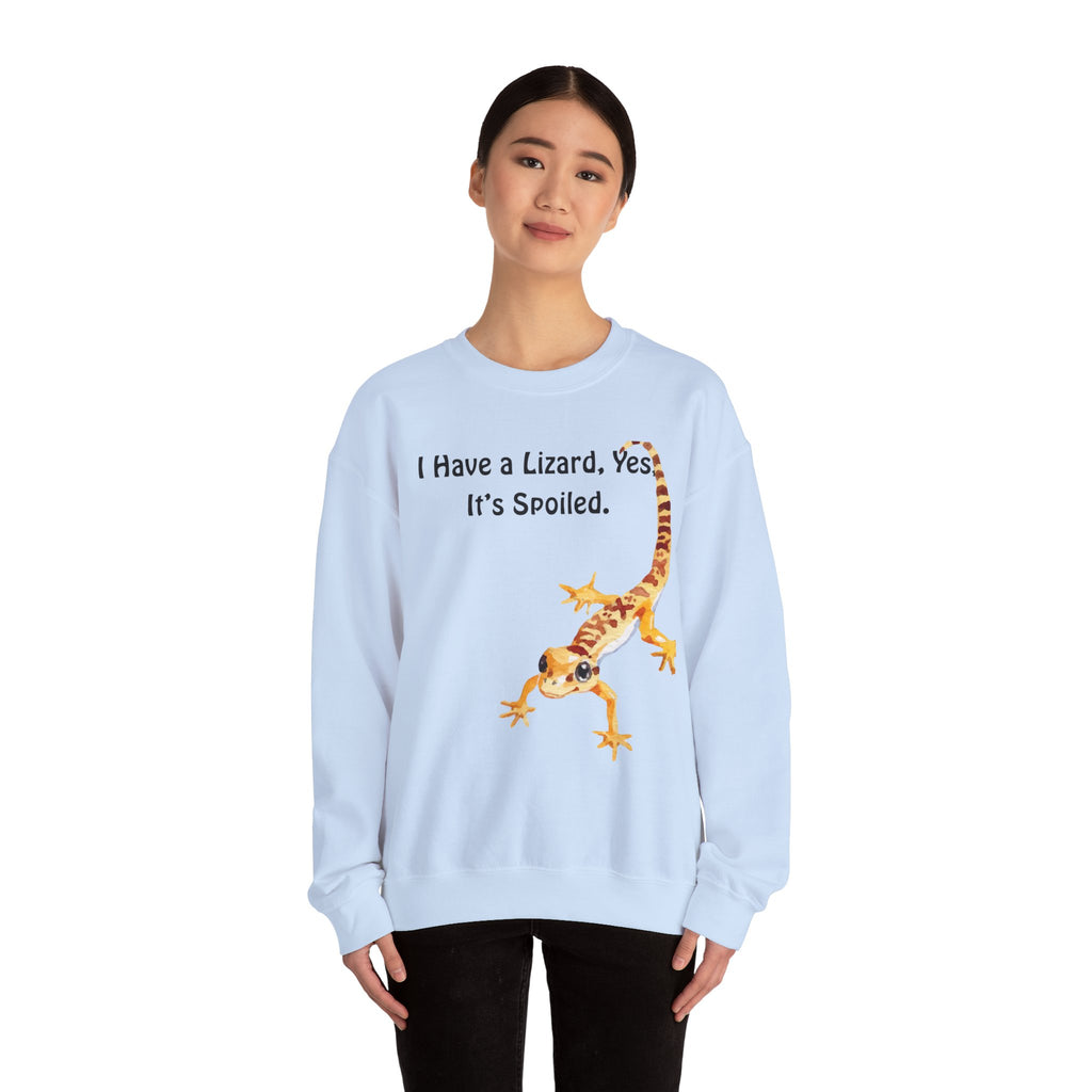 Leopard Gecko Crewneck Sweatshirt - "I Have a Lizard. Yes. It's Spoiled." Cute Pet Reptile Sweatshirt