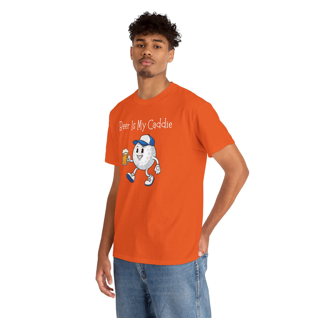 Golf Ball Cartoon Tee — "Beer Is My Caddie" Funny Golf Shirt