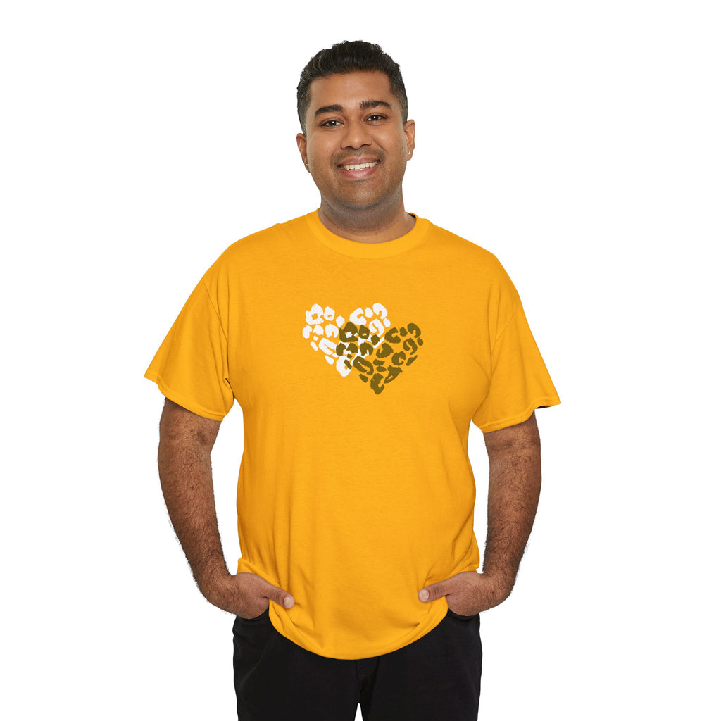 Leopard Heart Graphic Tee — Two-Tone Animal Print Heart T-Shirt