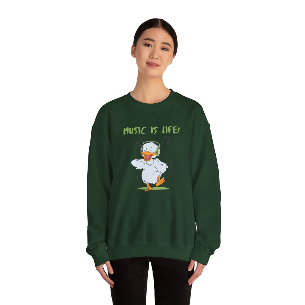 Music Is Life Duck Crewneck Sweatshirt – Cute DJ Duck Graphic Pullover