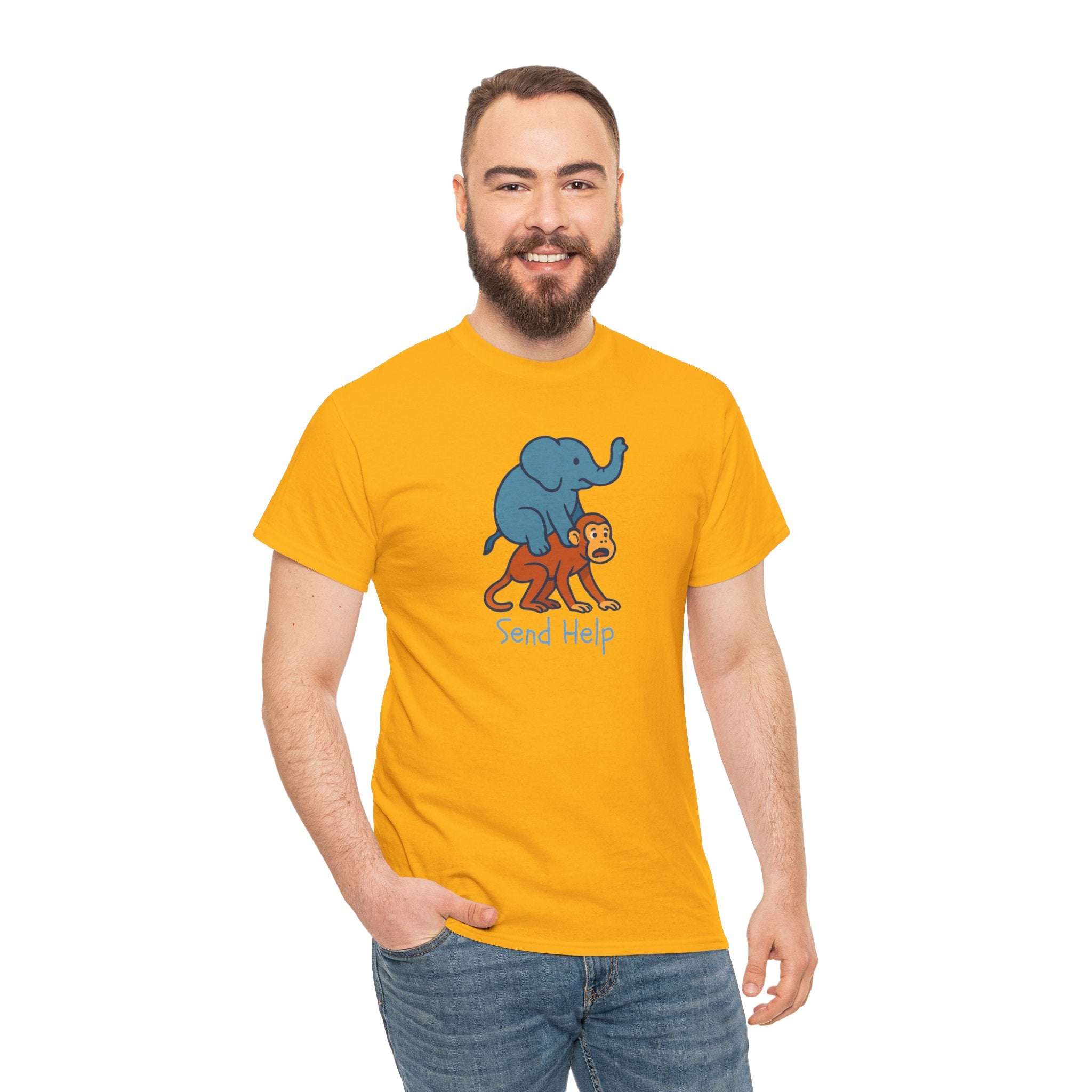 Funny Elephant Riding Monkey T-Shirt — "Send Help" Graphic Tee