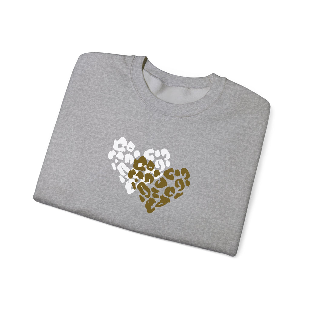 Leopard Heart Crewneck Sweatshirt – Split Gold & White Animal Print Heart