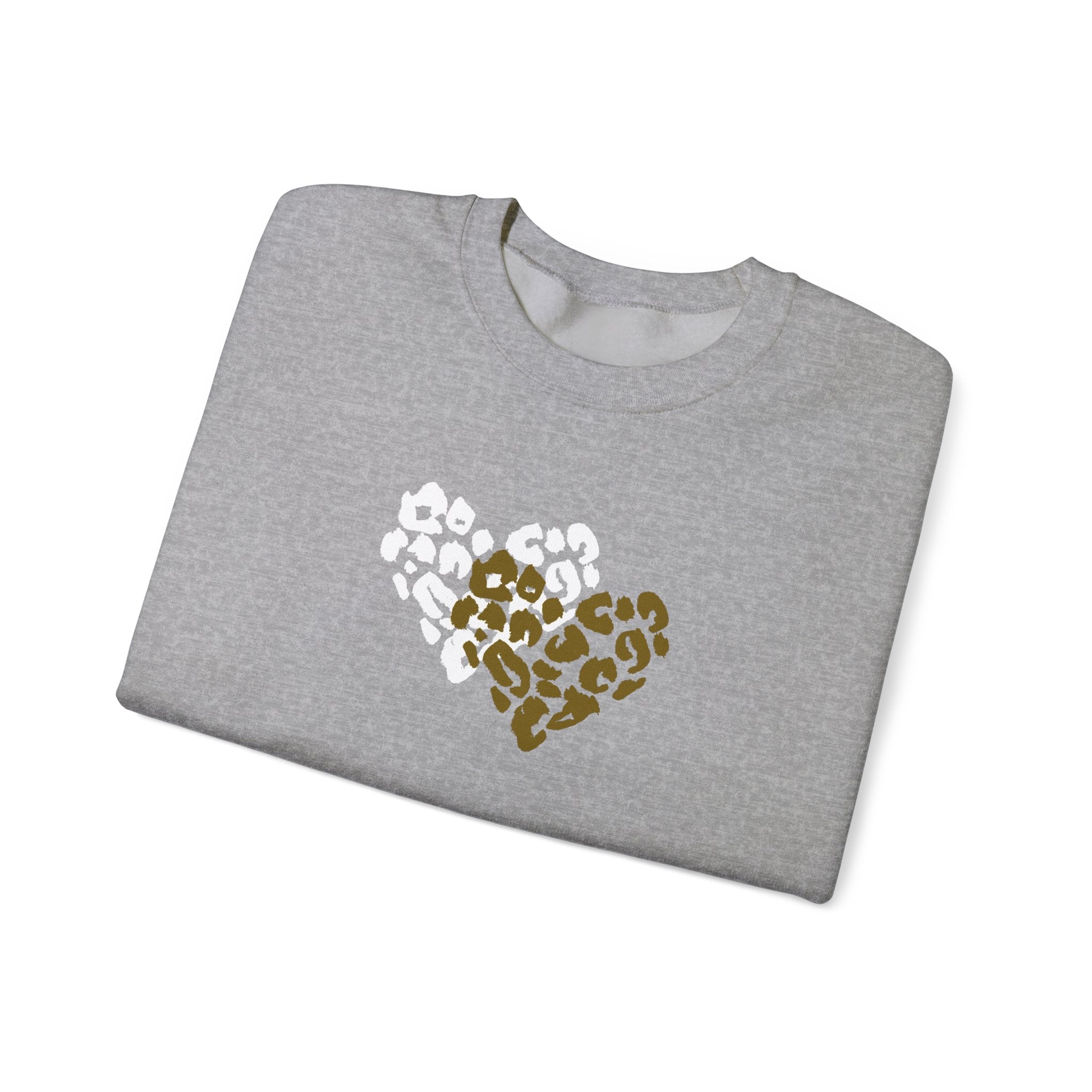 Leopard Heart Crewneck Sweatshirt – Split Gold & White Animal Print Heart