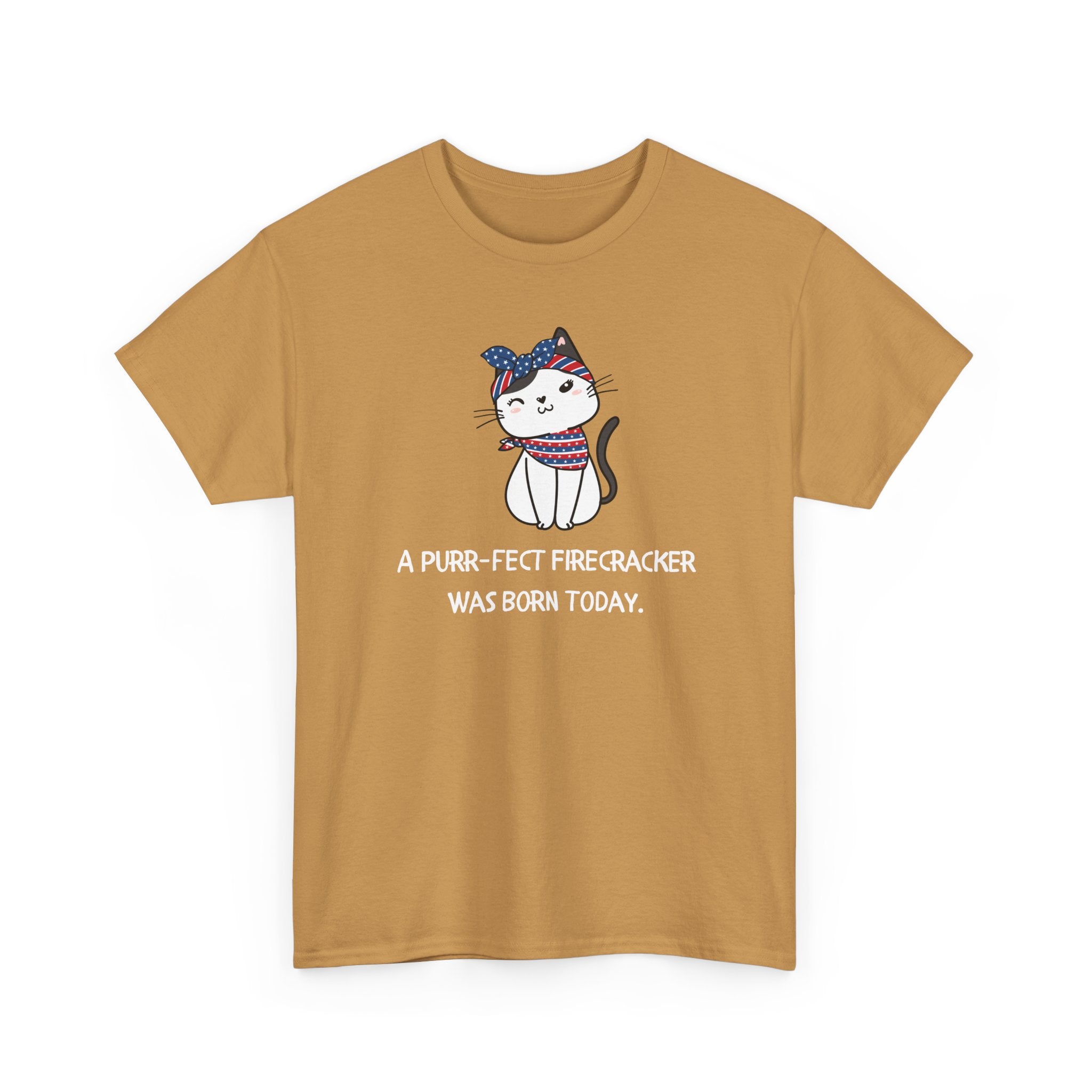 Cat Birthday Tee — "A Purr-fect Firecracker Was Born Today"