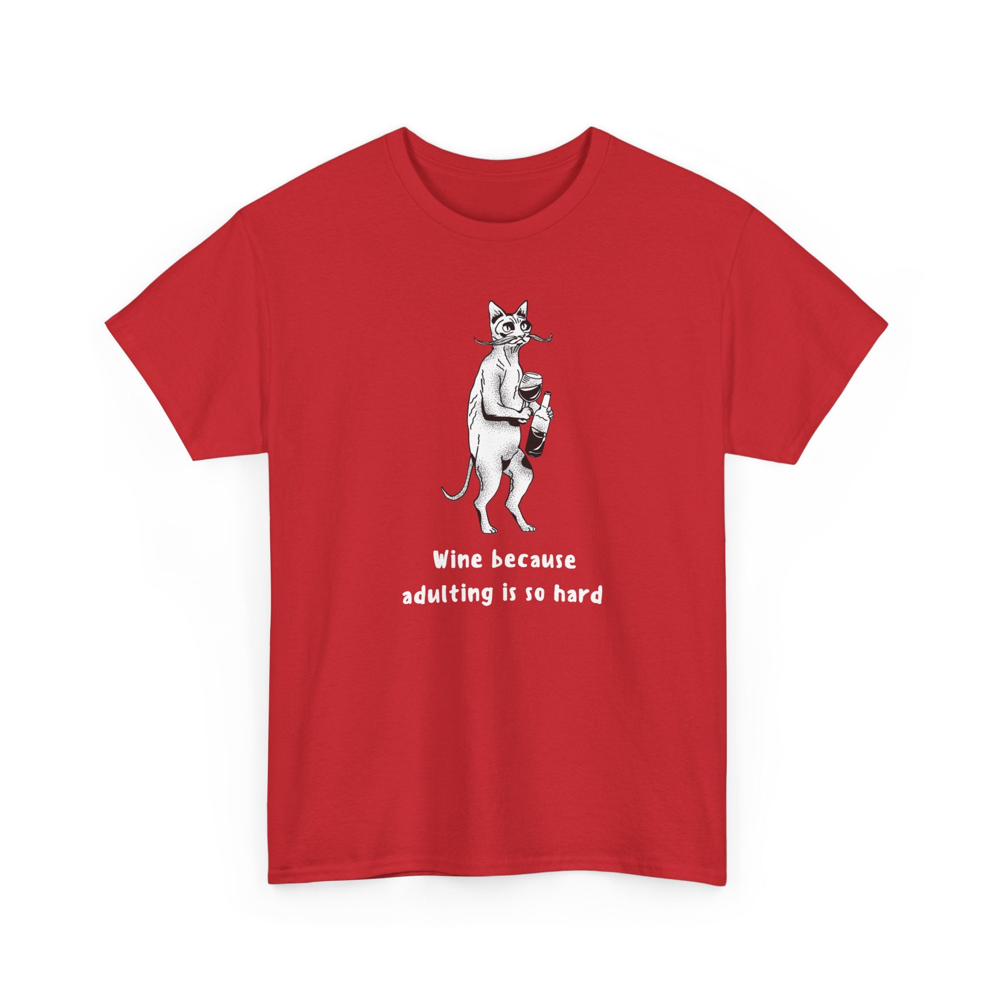 T-Shirt — 'Wine because adulting is so hard' Cat Wine Graphic Tee