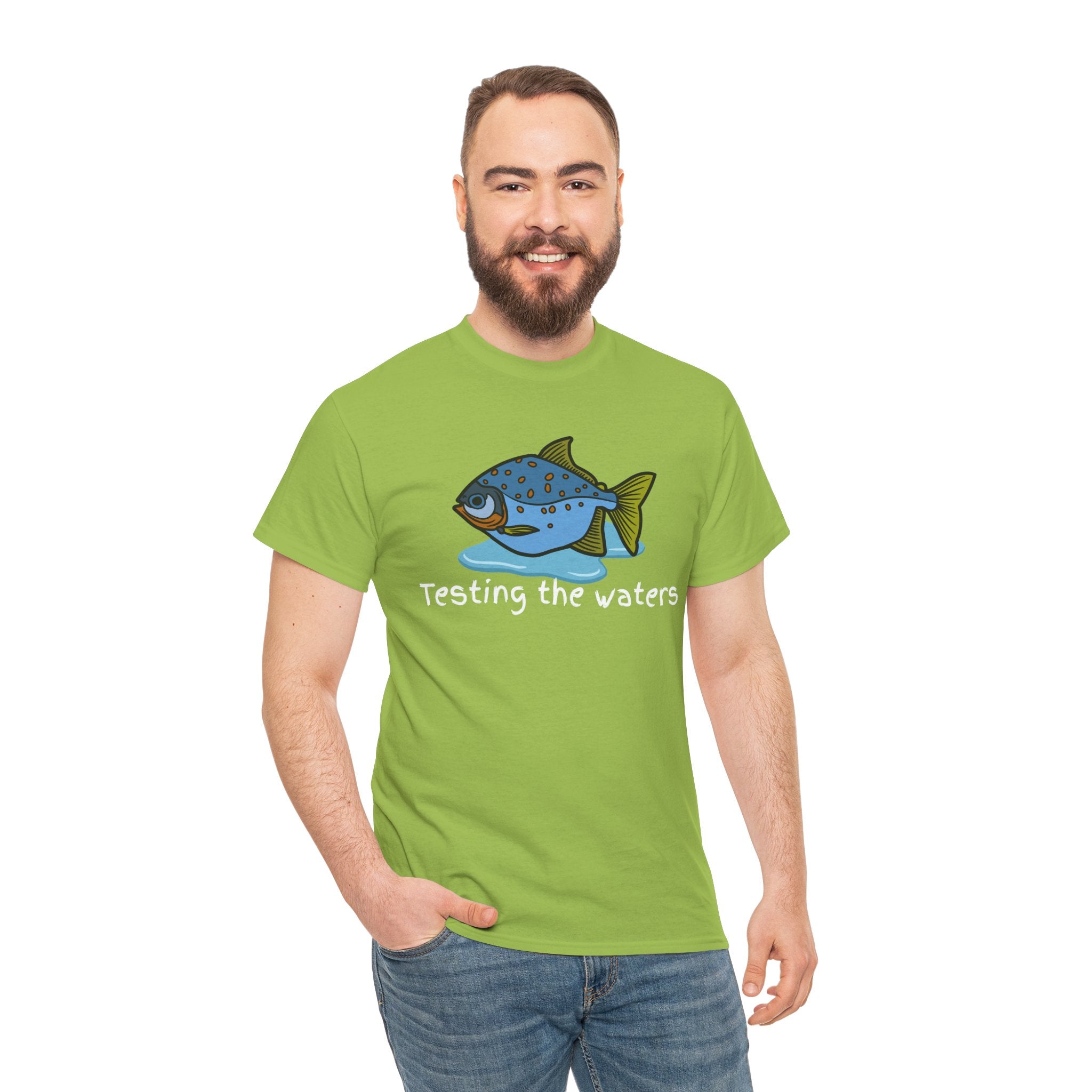 Fishing T‑Shirt — 'Testing the Waters' Blue Fish Tee