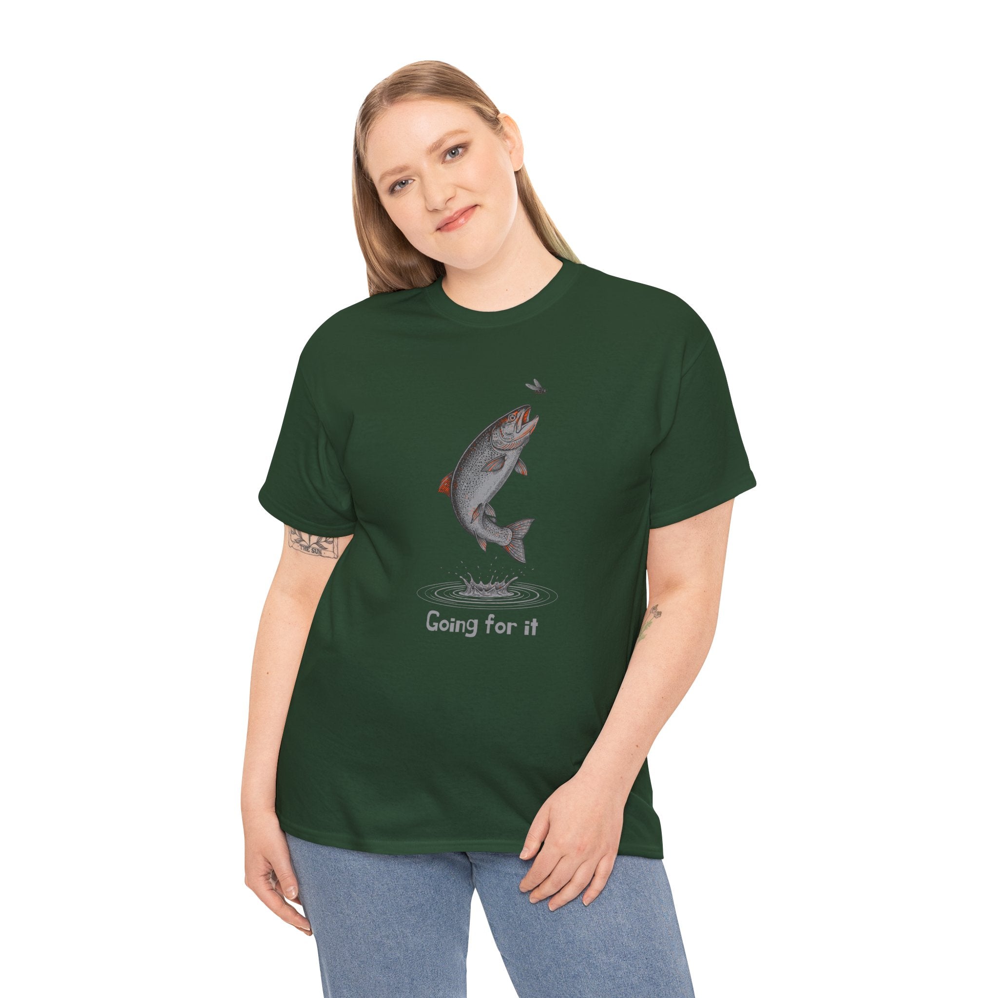Fishing T‑Shirt — Leaping Trout 'Going for it' Graphic Tee