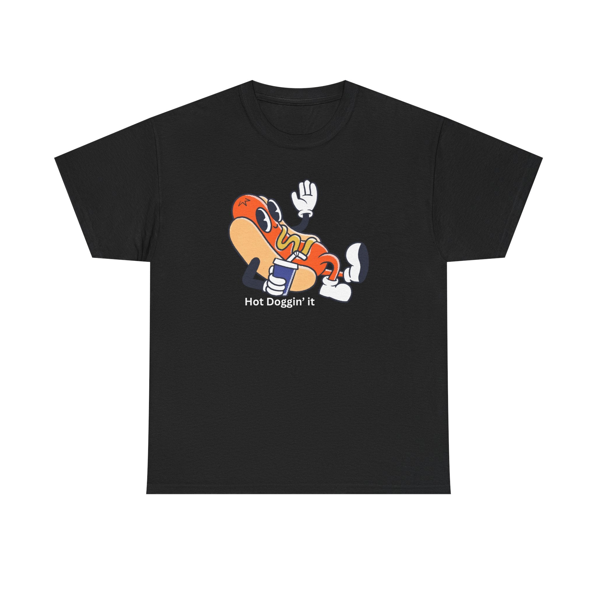 Hot Dog Character T‑Shirt – Retro Cartoon Dancing Sausage Tee