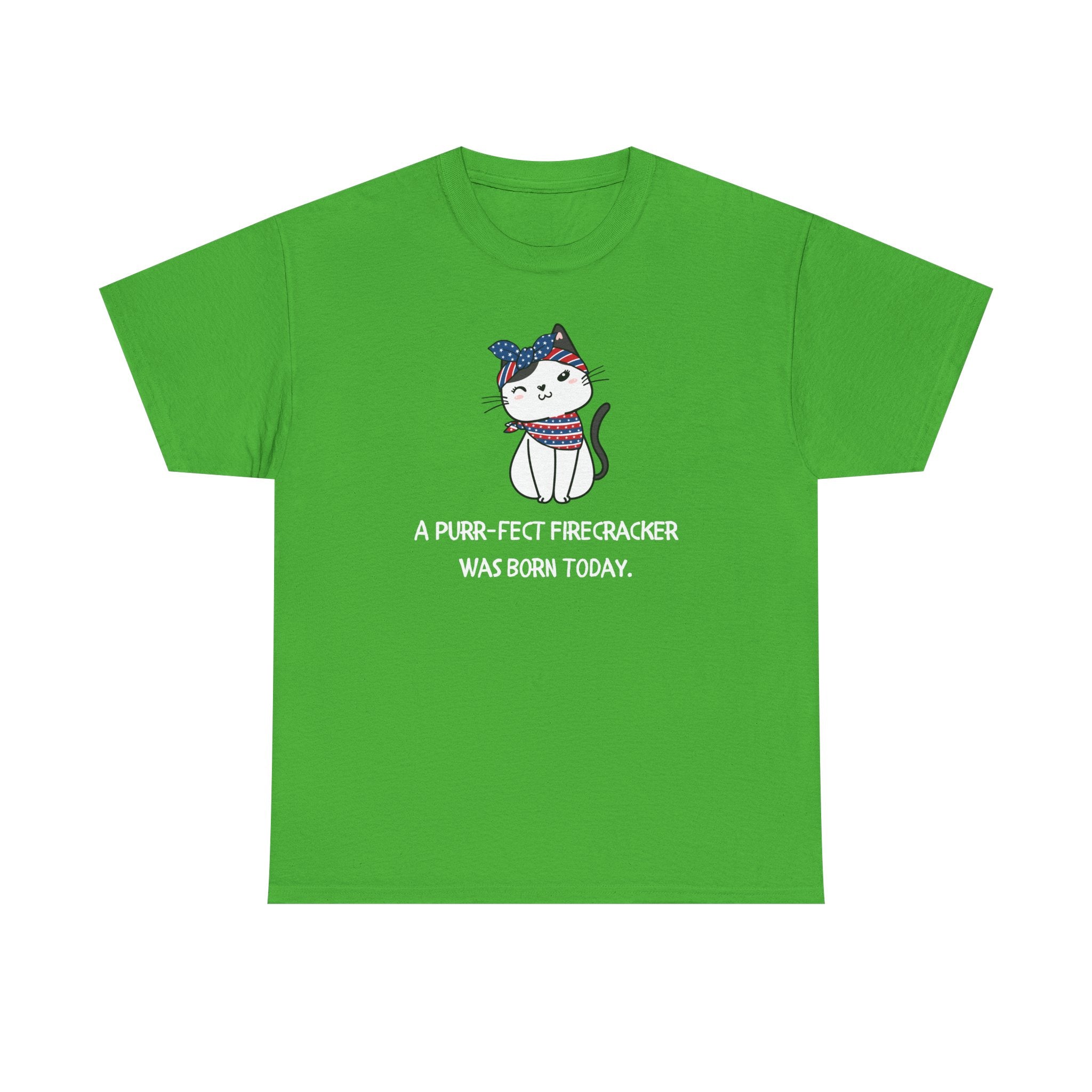 Cat Birthday Tee — "A Purr-fect Firecracker Was Born Today"