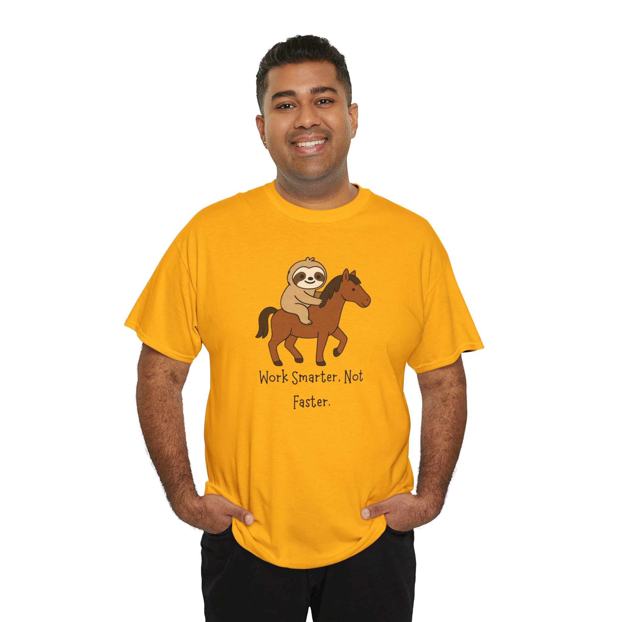 Sloth on Horse Tee — "Work Smarter, Not Faster" Cute Casual Graphic T-Shirt