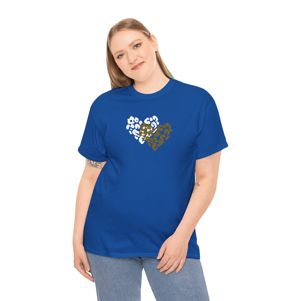 Leopard Heart Graphic Tee — Two-Tone Animal Print Heart T-Shirt