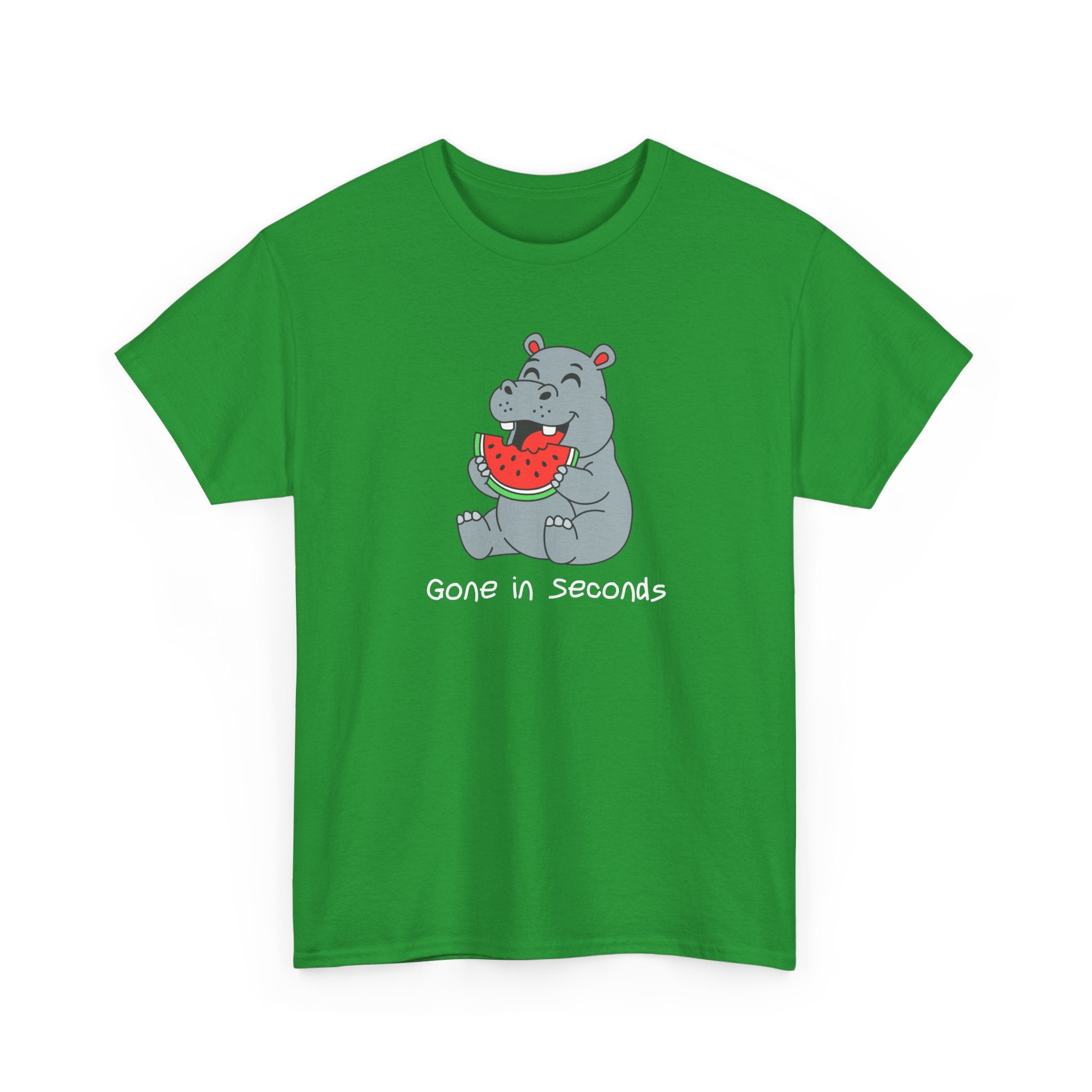 Hippo Eating Watermelon Tee — "Gone in Seconds" Cute Animal Graphic Shirt