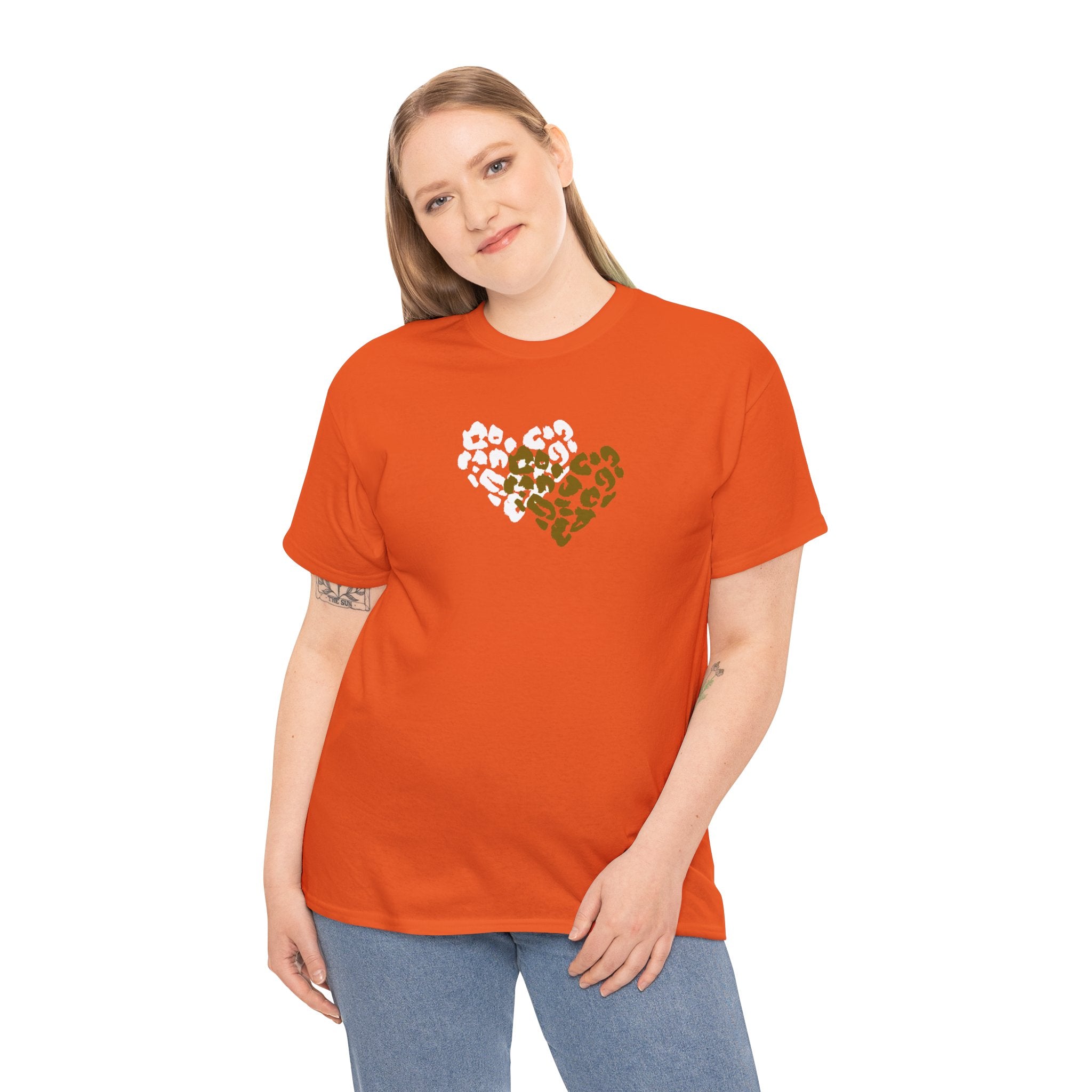 Leopard Heart Graphic Tee — Two-Tone Animal Print Heart T-Shirt