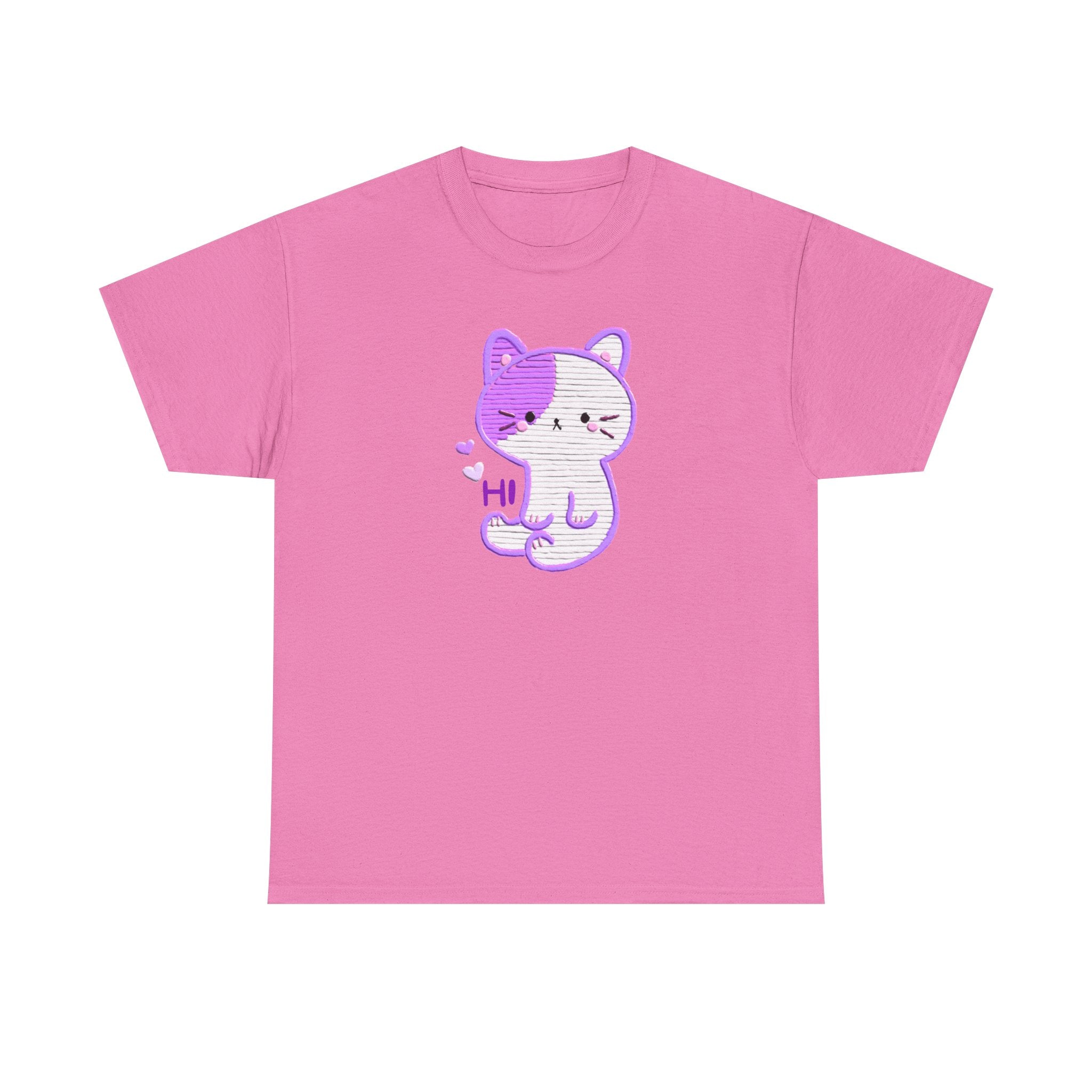 Cute Purple Cat “Hi” T-Shirt — Kawaii Kitten Graphic Tee