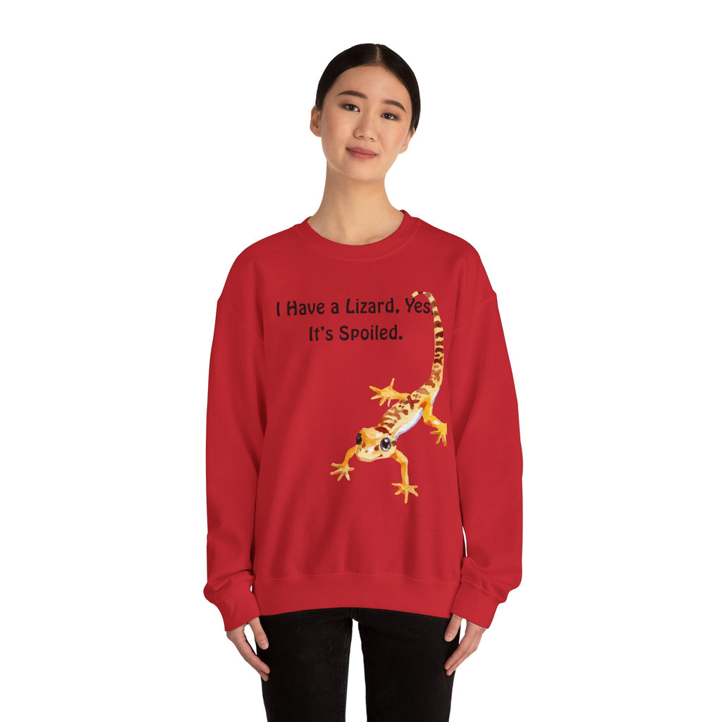 Leopard Gecko Crewneck Sweatshirt - "I Have a Lizard. Yes. It's Spoiled." Cute Pet Reptile Sweatshirt