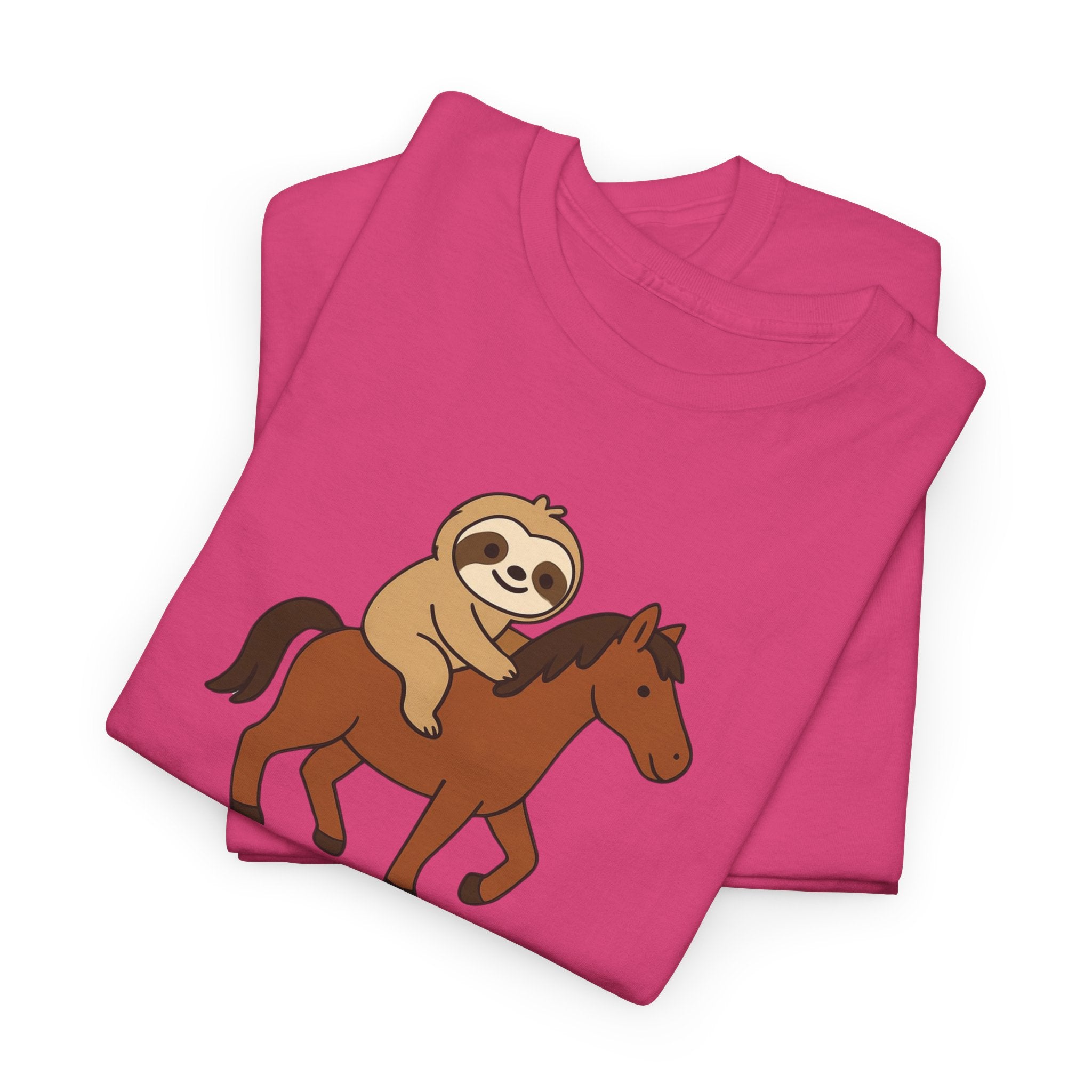 Sloth on Horse Tee — "Work Smarter, Not Faster" Cute Casual Graphic T-Shirt