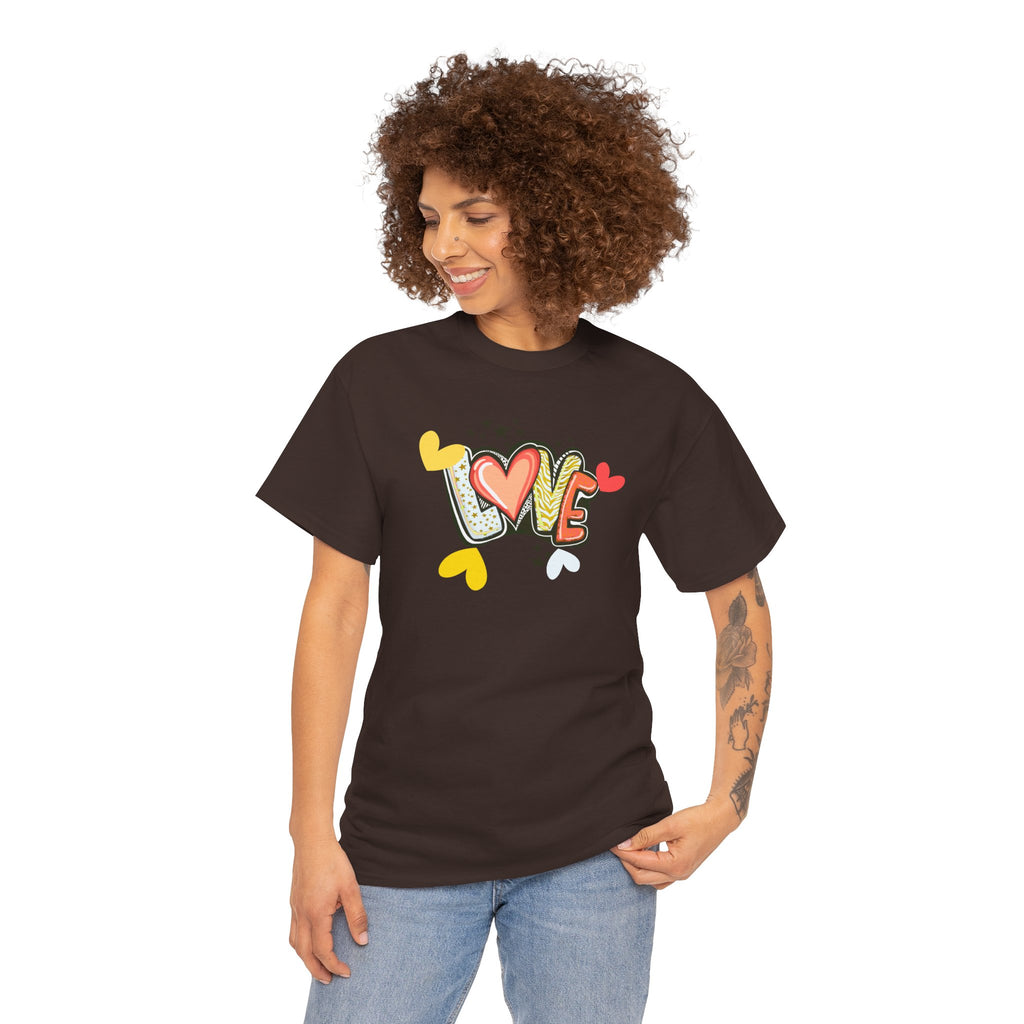 Love Heart Graphic Tee — Retro Doodle "LOVE" Design