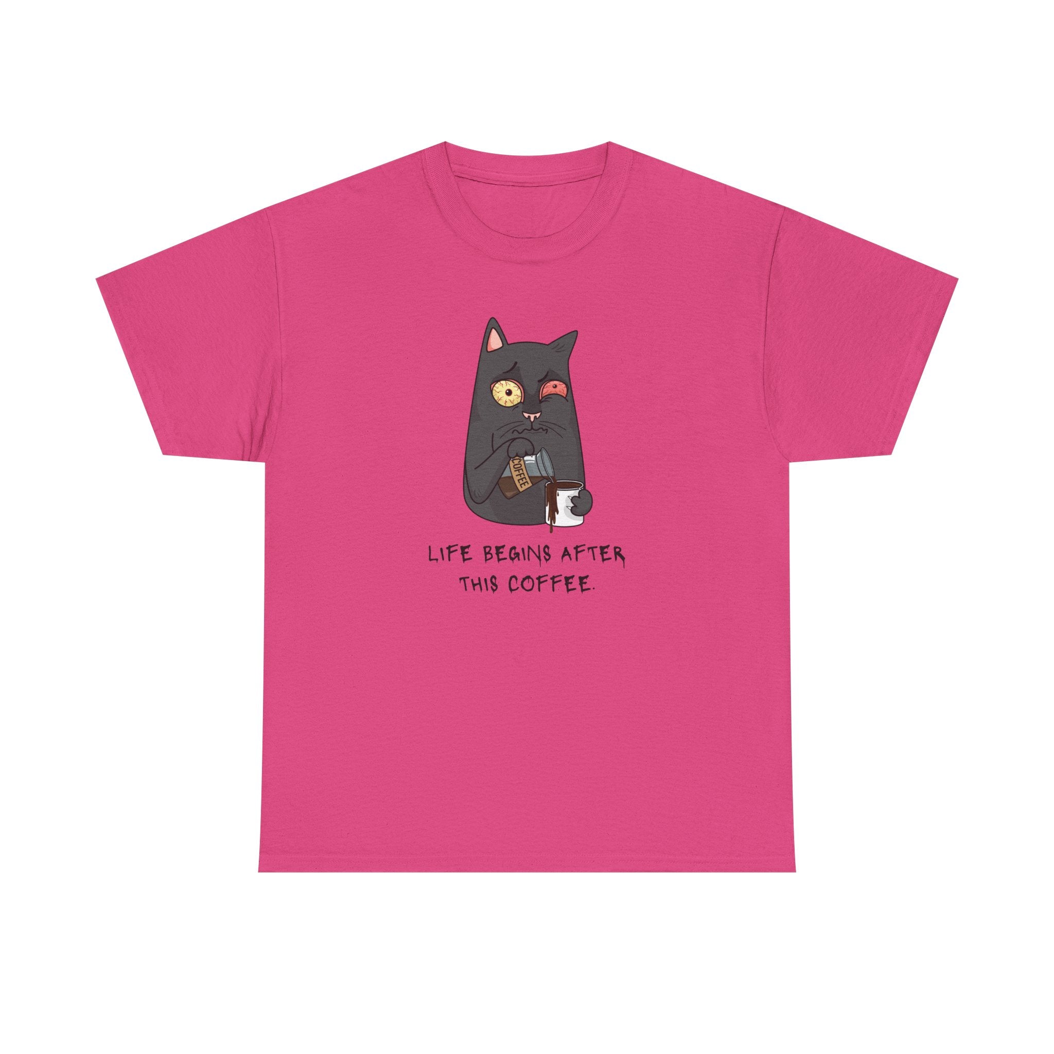 Cat Coffee T-Shirt — "Life Begins After This Coffee" Cute Cat Graphic Tee
