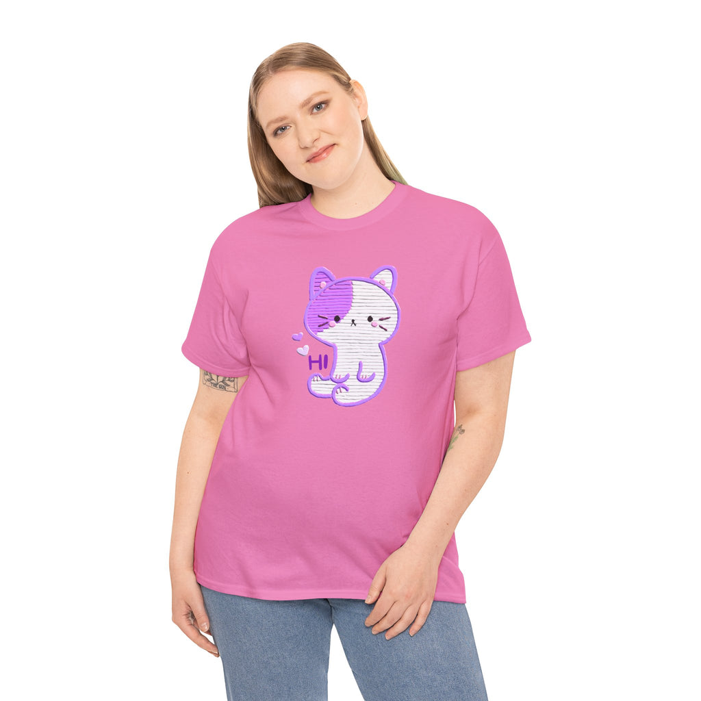 Cute Purple Cat “Hi” T-Shirt — Kawaii Kitten Graphic Tee