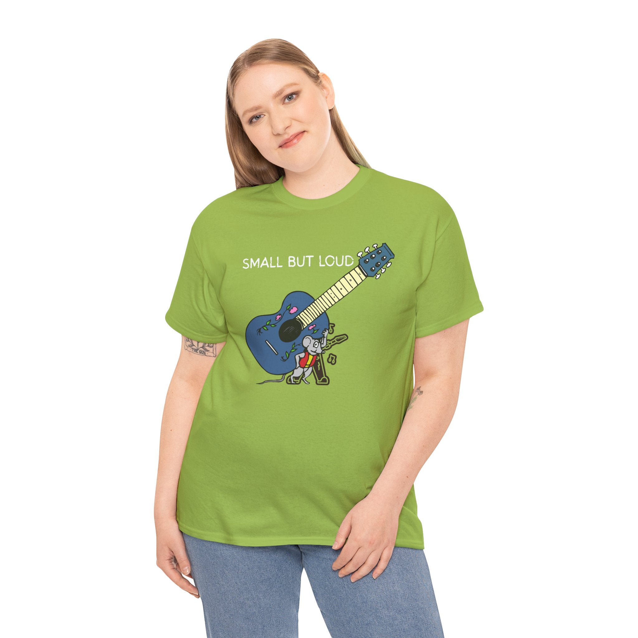 T-Shirt — "Small But Loud" Cute Mouse with Guitar Graphic