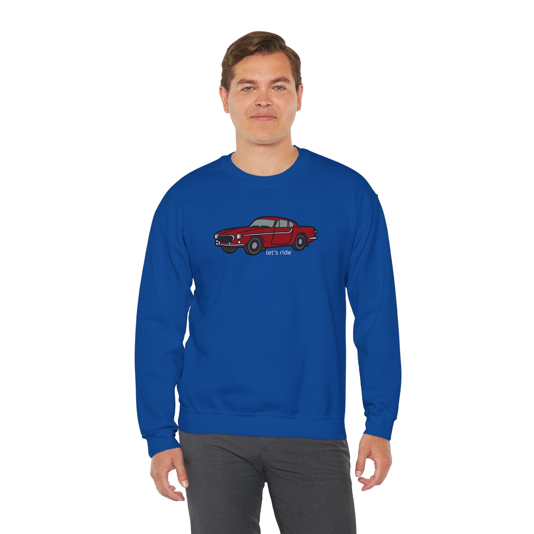 Classic Red Muscle Car Sweatshirt — “let’s ride” Crewneck