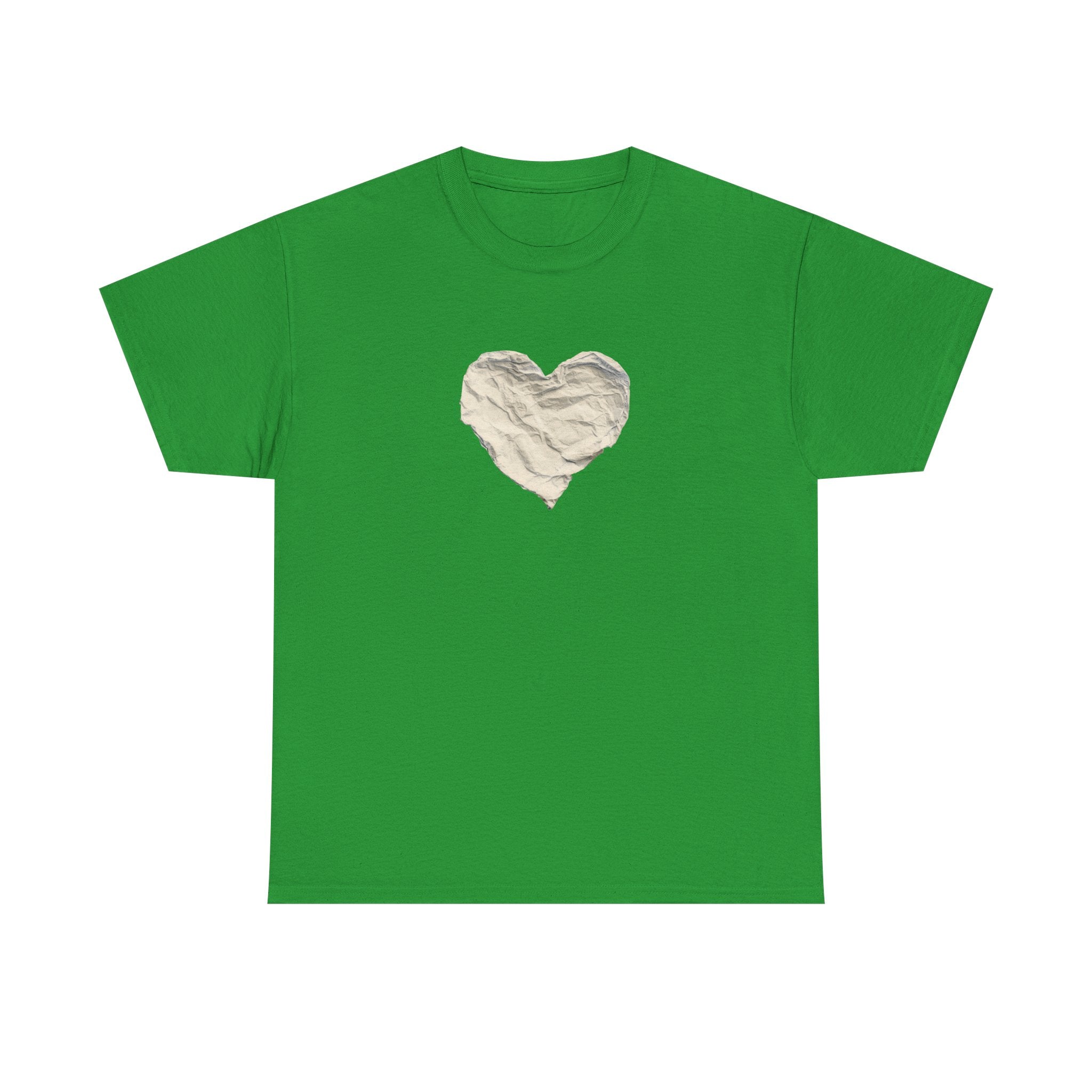 Crinkled Paper Heart Tee - Minimalist White Cotton Shirt