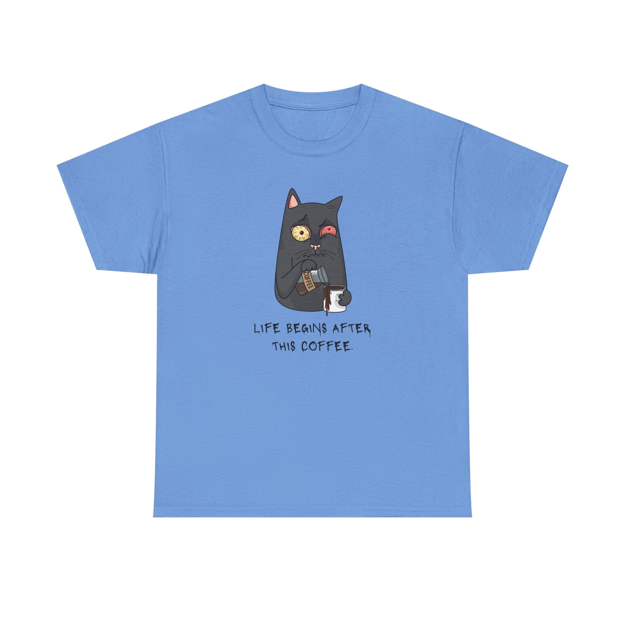 Cat Coffee T-Shirt — "Life Begins After This Coffee" Cute Cat Graphic Tee