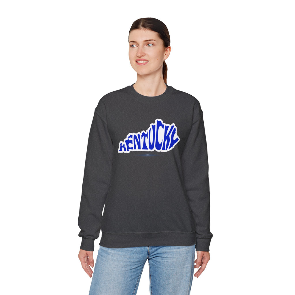 Kentucky State Outline Crewneck Sweatshirt — Blue 'Kentucky' Typography