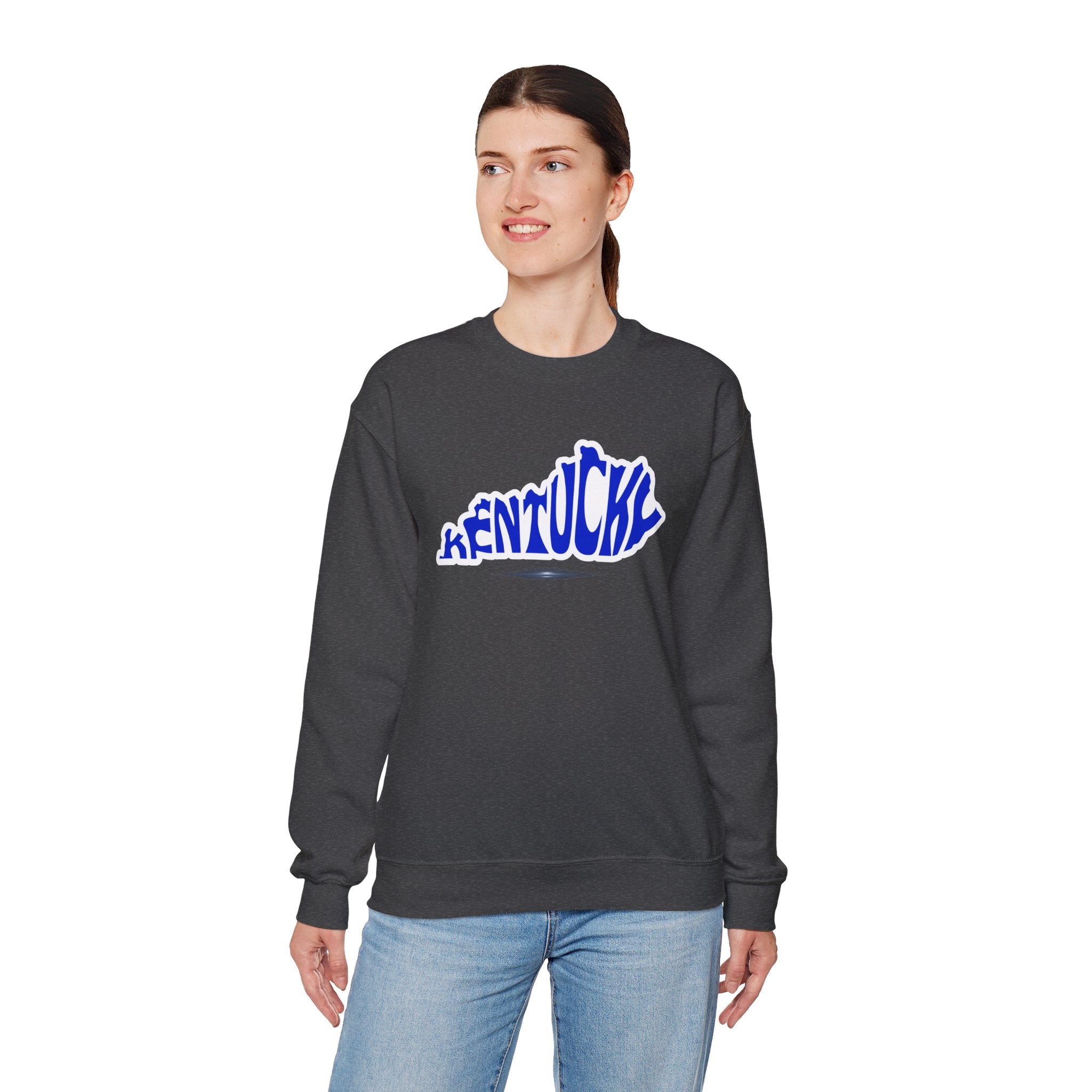 Kentucky State Outline Crewneck Sweatshirt — Blue 'Kentucky' Typography