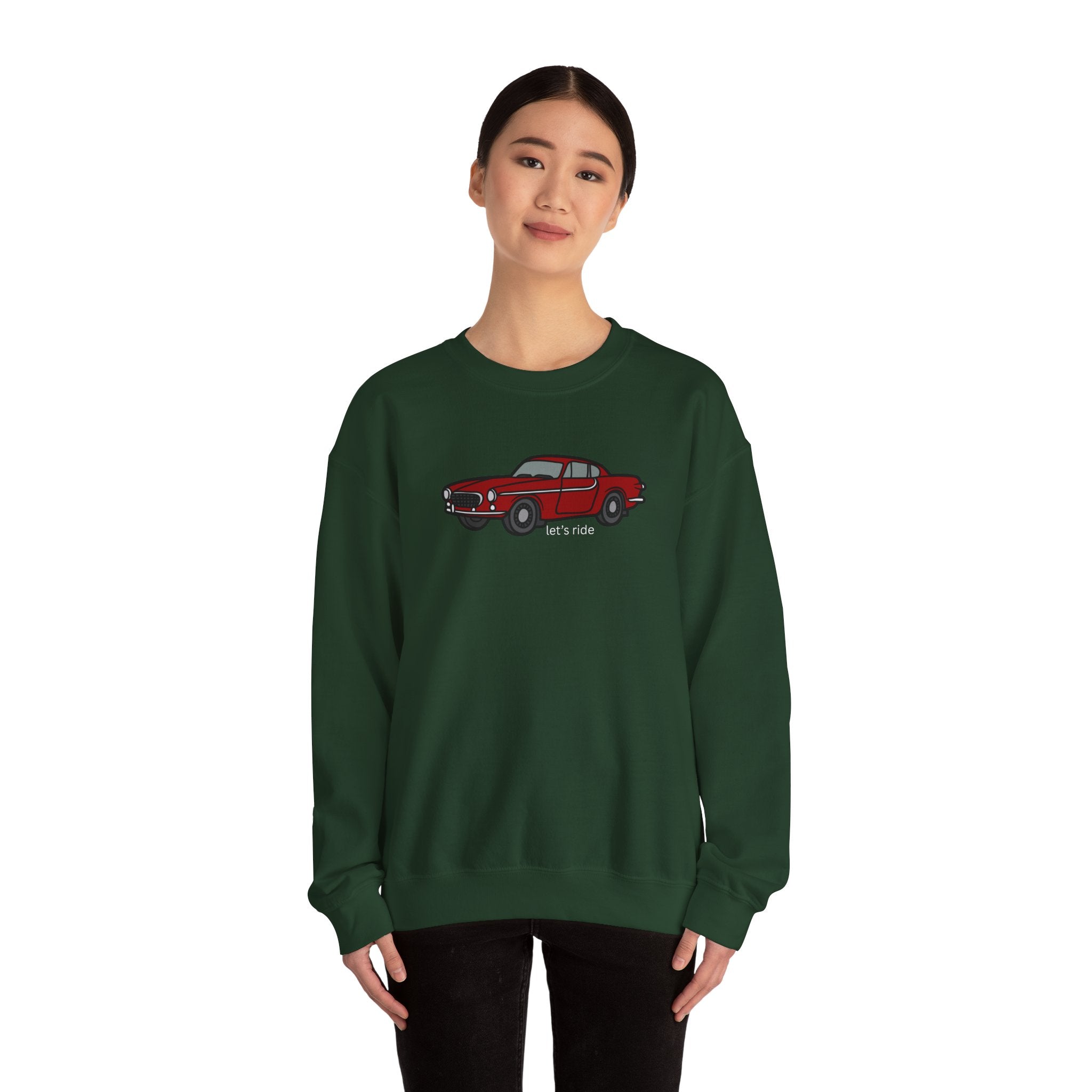 Classic Red Muscle Car Sweatshirt — “let’s ride” Crewneck