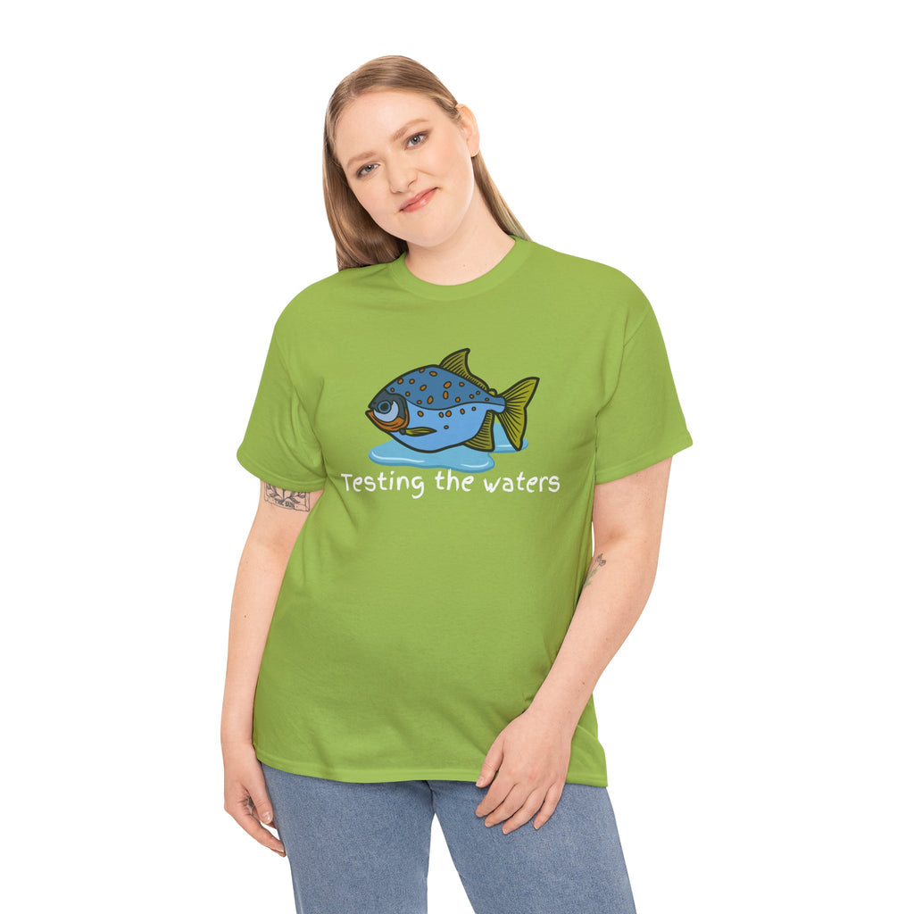 Fishing T‑Shirt — 'Testing the Waters' Blue Fish Tee